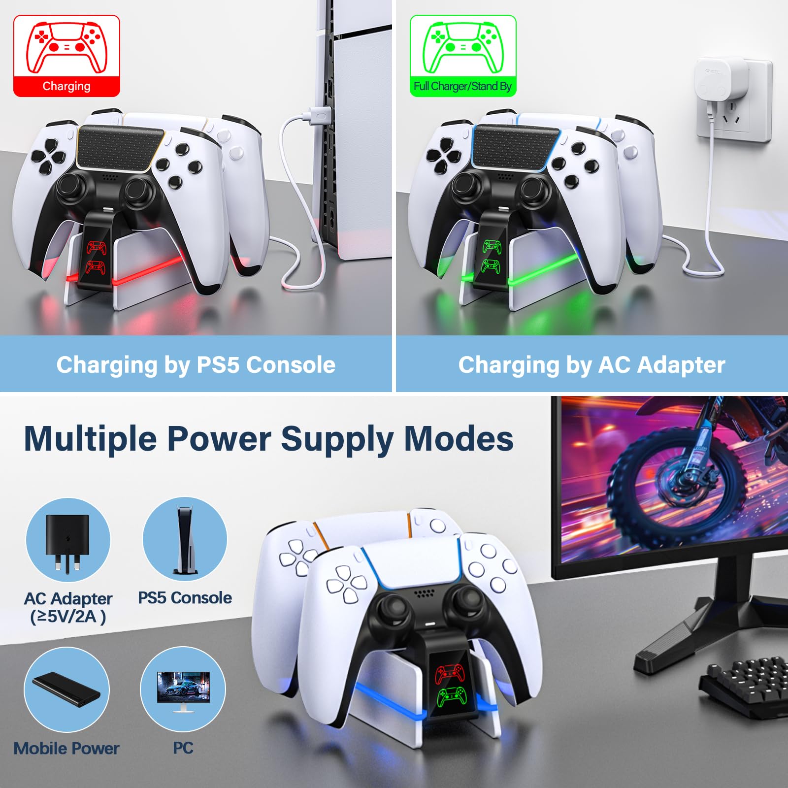 PS5-kontrolladdningsstation för Dualsense & Edge