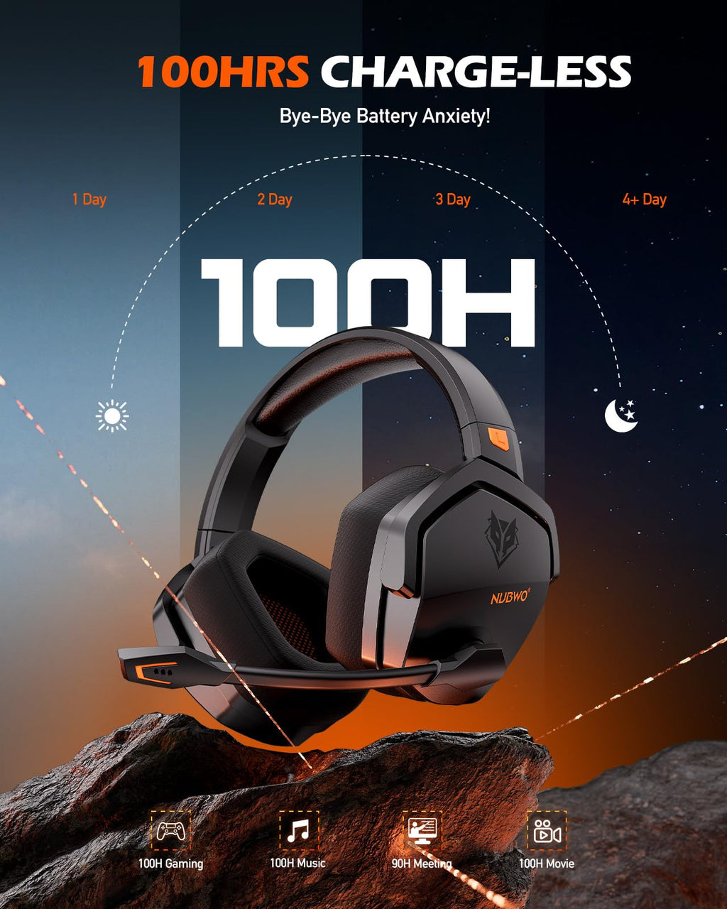 Беспроводная игровая гарнитура NUBWO G06 с тремя режимами работы и аккумулятором на 100 часов