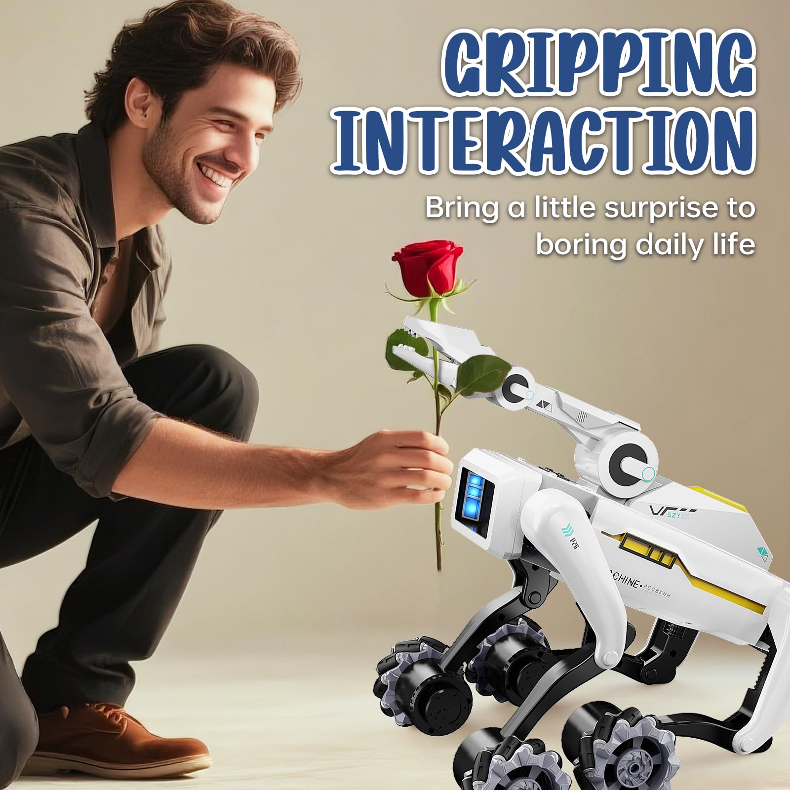 3 in 1 Robot Dog with Wheels Kit, 30+ Bionic Actions, Voice & Remote Control, Programmable Moves, Rechargeable Battery, All-Terrain Stunt Pet Toy for Kids(Removable Claw & Cannon)