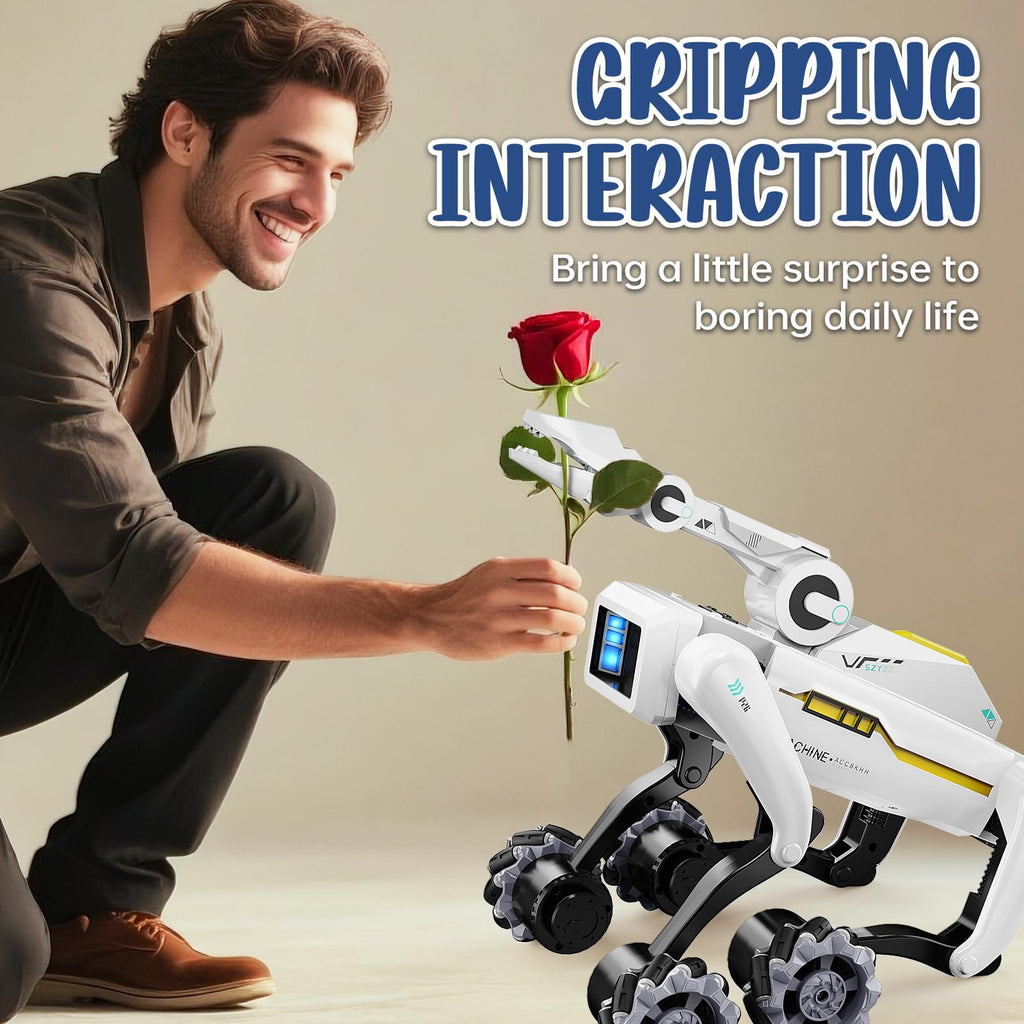 3 in 1 Robot Dog with Wheels Kit, 30+ Bionic Actions, Voice & Remote Control, Programmable Moves, Rechargeable Battery, All-Terrain Stunt Pet Toy for Kids(Removable Claw & Cannon)