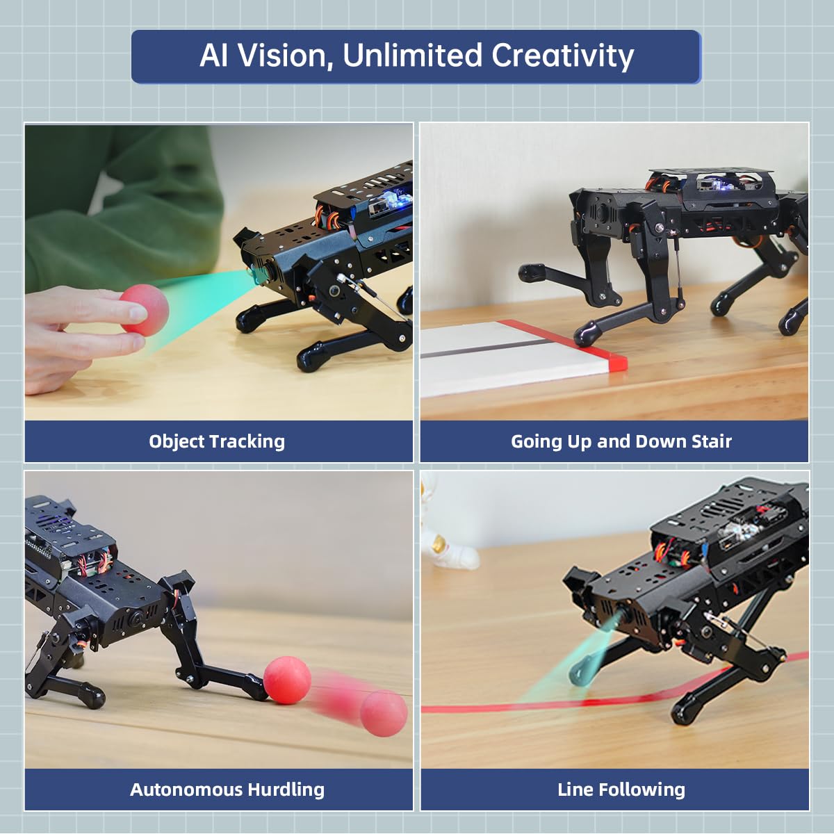 PuppyPi Robot Dog with ChatGPT Large AI Models AI Embodied Intelligence ROS Robotic Dog Vision Scene Voice Understanding SLAM Mapping Navigation Bionic Quadruped Robot, Advanced Kit & RaspberryPi5 4GB