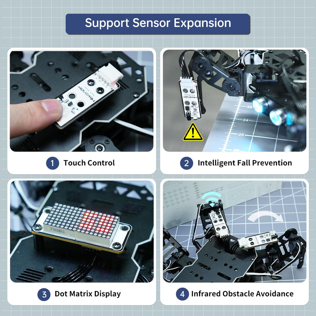 18DOF Hexapod Robot for Arduino Programming, Spider Walking Crawling Self-Balancing AI Vision Voice Control Obstacle Avoidance, STEM Education Open Source Robot with Tutorials, miniHexa Standard Kit