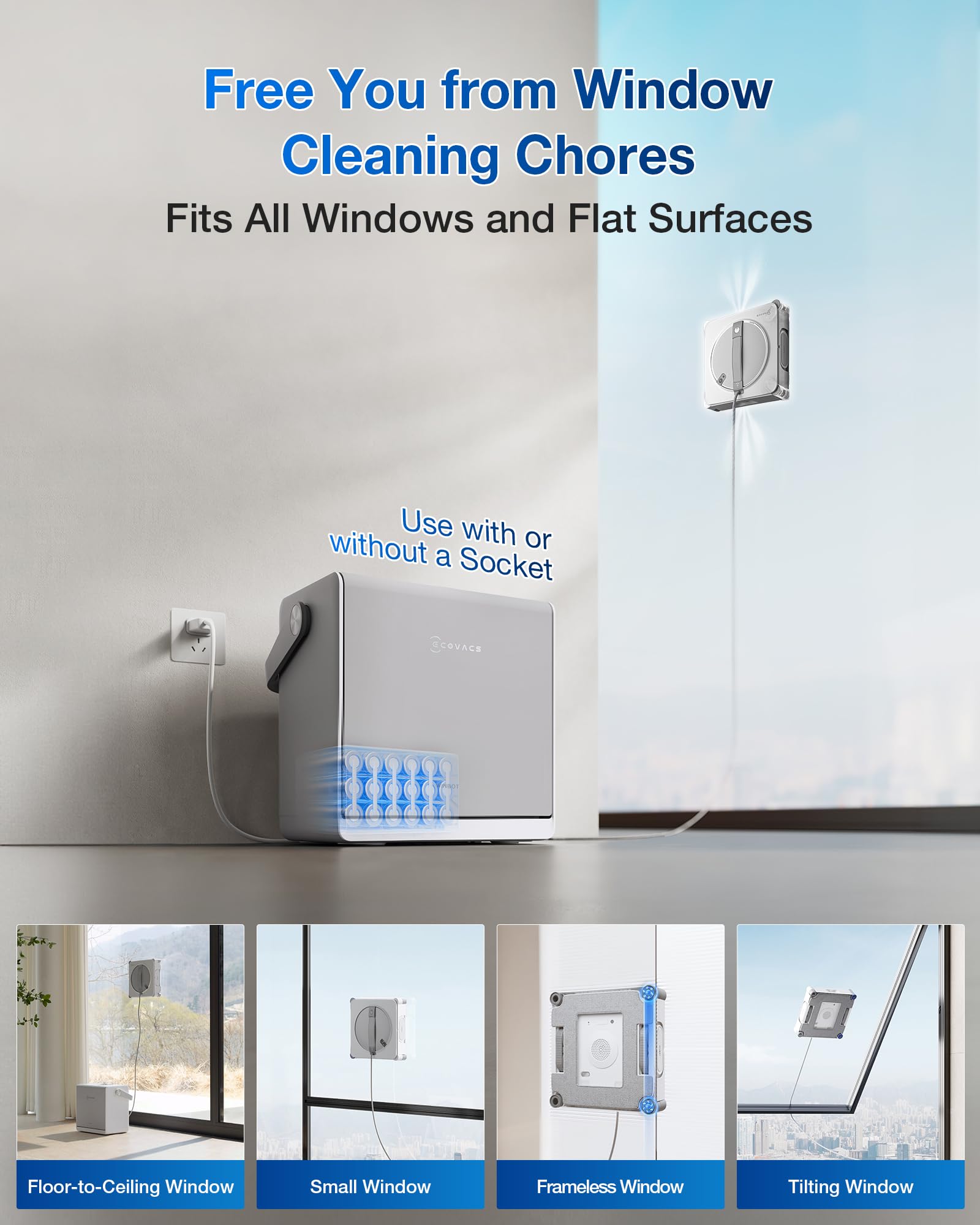 ECOVACS WINBOT W2S Omni Window Cleaning Robot, with 6-in-1 Multifunction Station, TruEdge Edge-to-Edge Precision, Triple Wide-Angle Spray Nozzles, 12-Level Safety System, Dual Power Modes