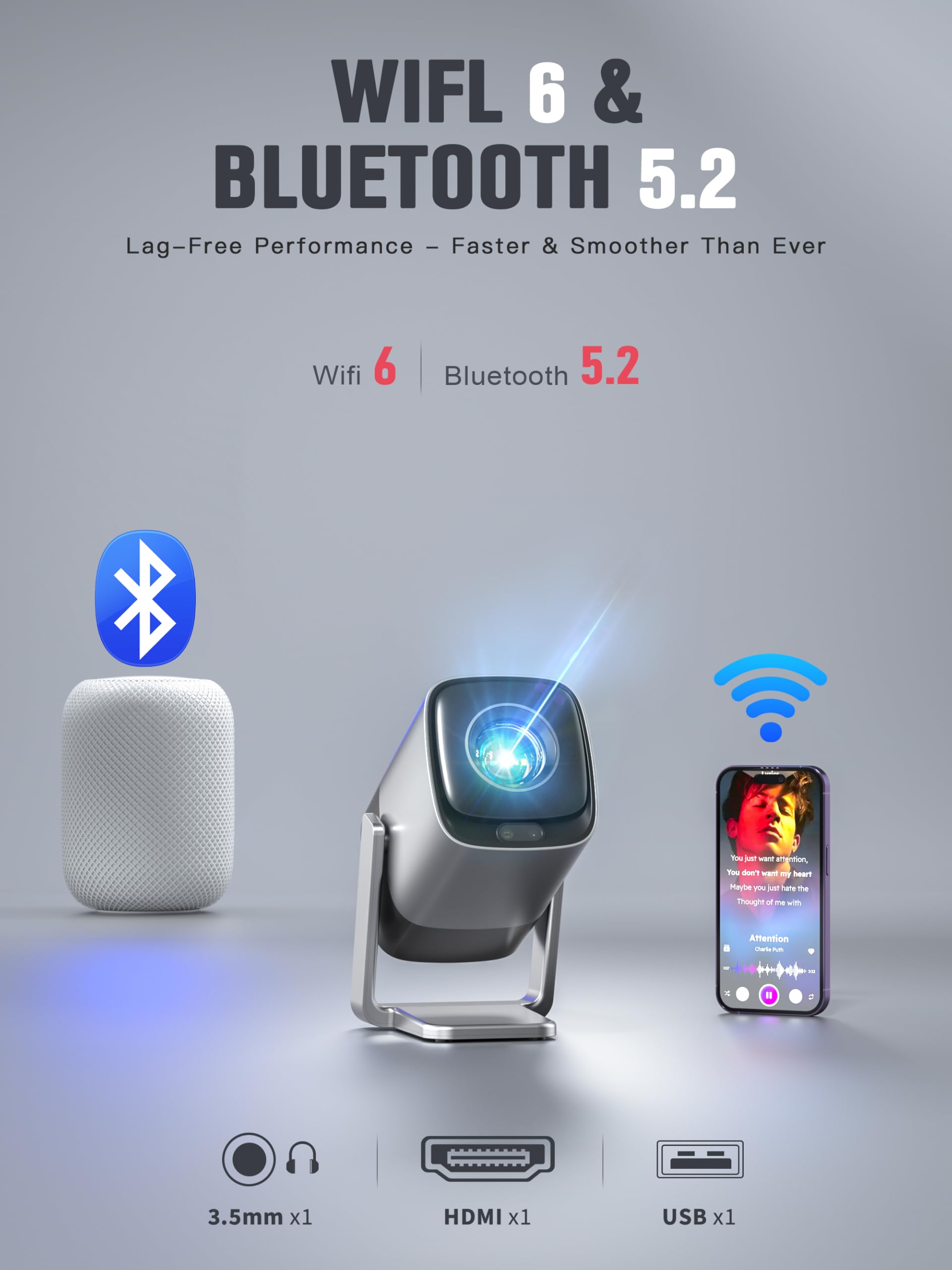 [Compatible with Netflix & TOF Real-time Focus] Mini Projector with WiFi and Bluetooth, XuanPad Smart Projector 4K Support, Dolby Audio & Keystone, 210° Rotatable Stand for Home