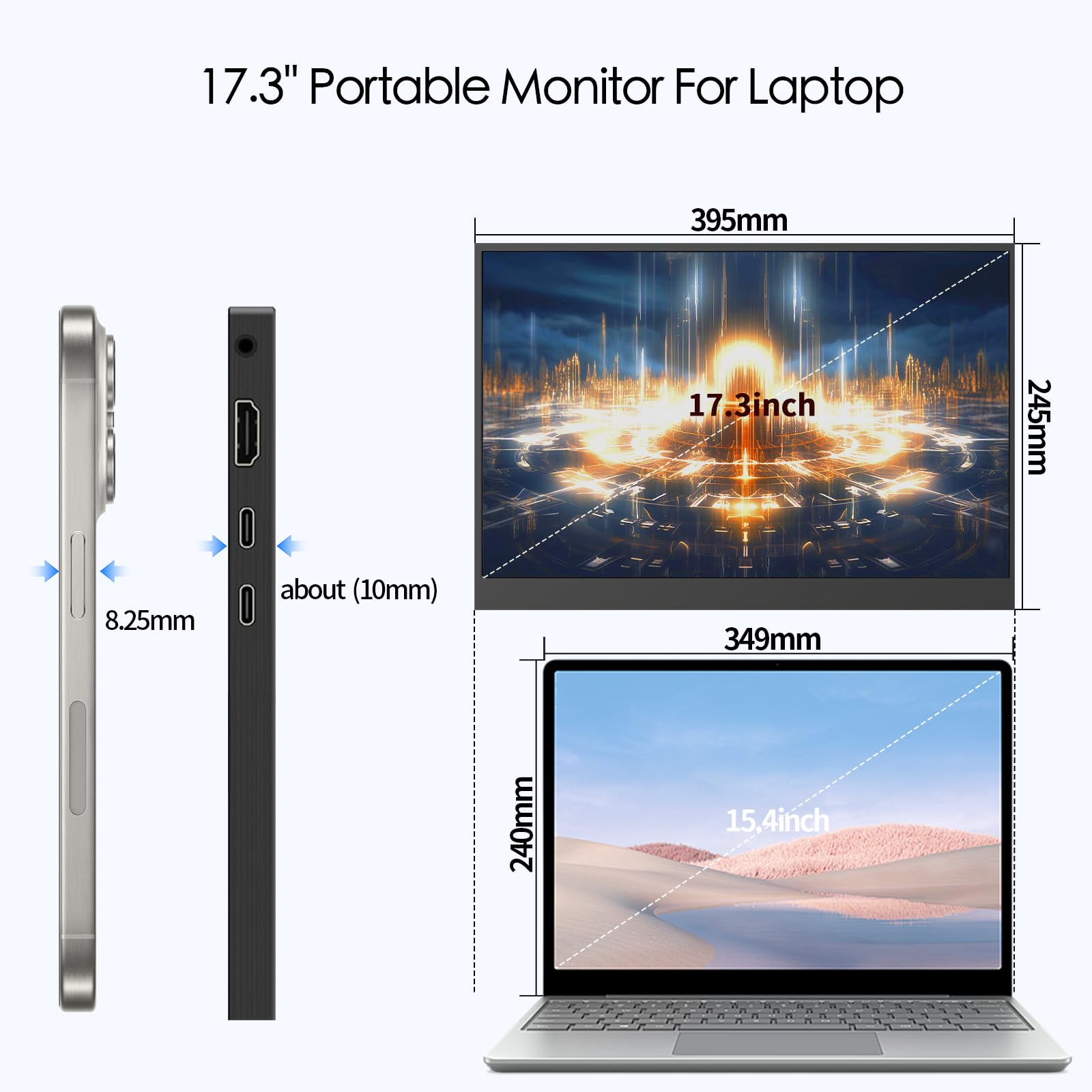17.3" 2.5K 144Hz Portable Gaming Monitor USB-C HDMI