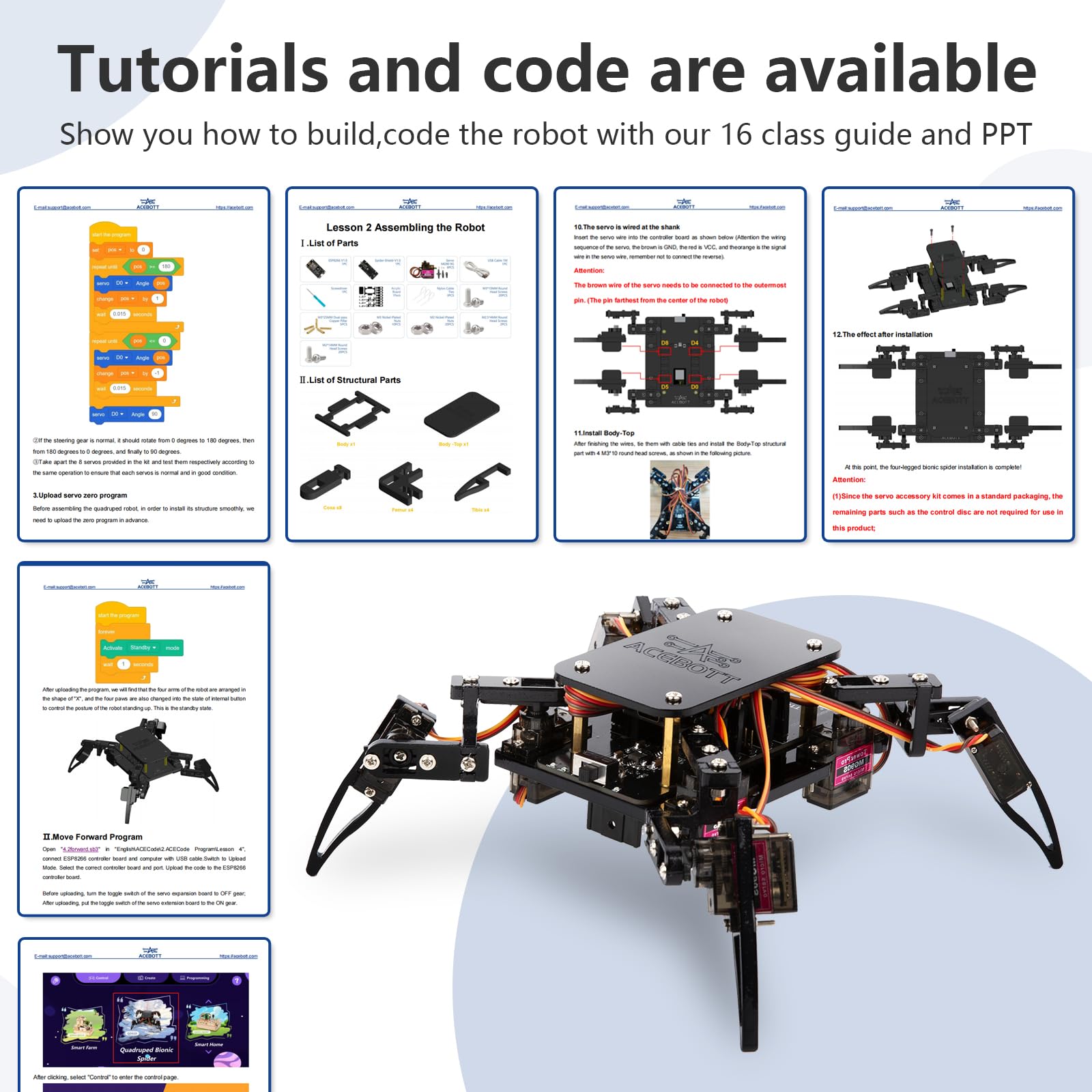 ACEBOTT STEM Robotics Science Kits for Adults, ESP8266 Spider Robot Building Kit, App Remote Control, Walking Crawling Fun Educational Toy for 12 + Year Old Boys, Girls, Teens, Adults Unique Gifts