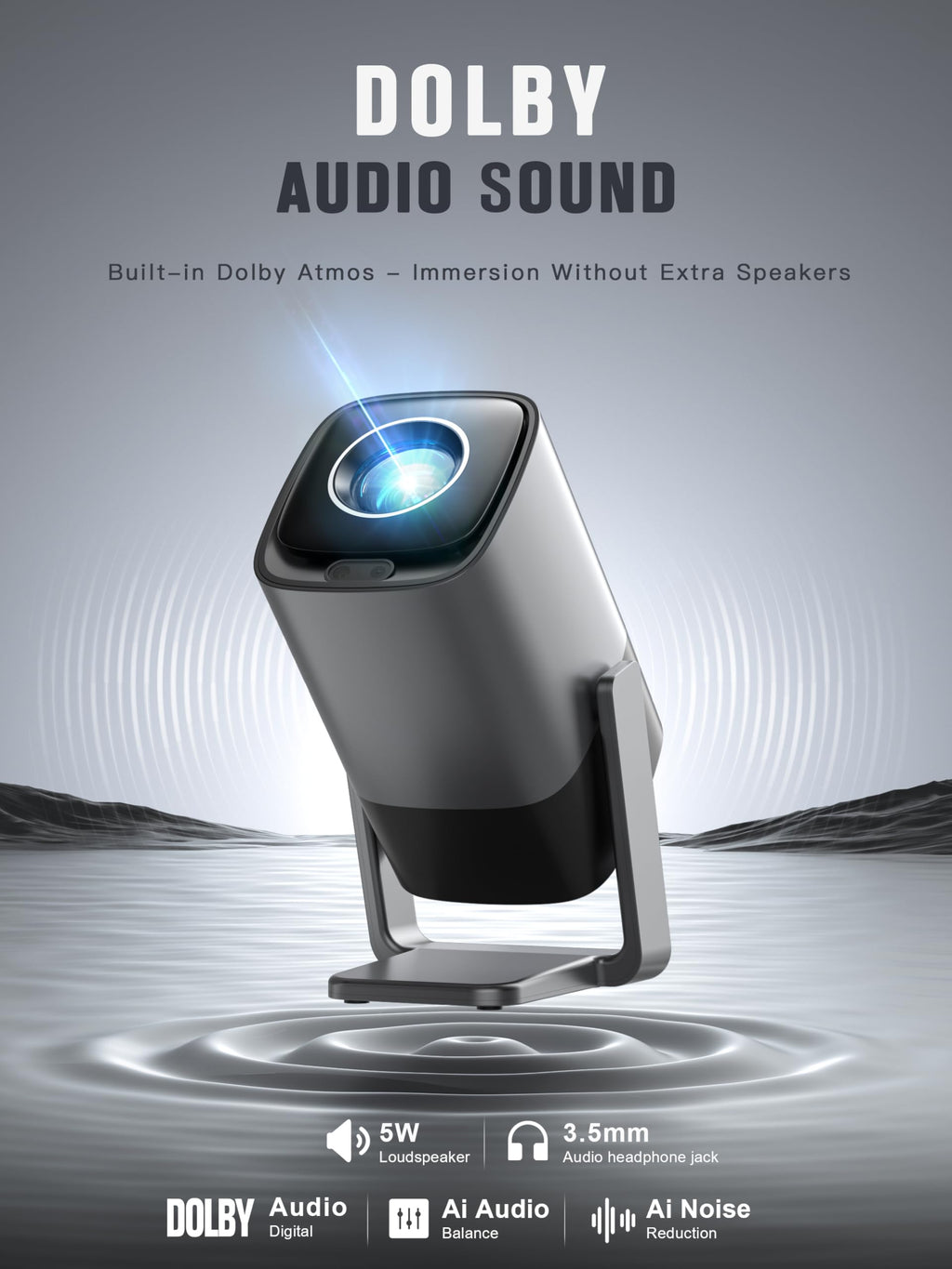 [Compatible with Netflix & TOF Real-time Focus] Mini Projector with WiFi and Bluetooth, XuanPad Smart Projector 4K Support, Dolby Audio & Keystone, 210° Rotatable Stand for Home