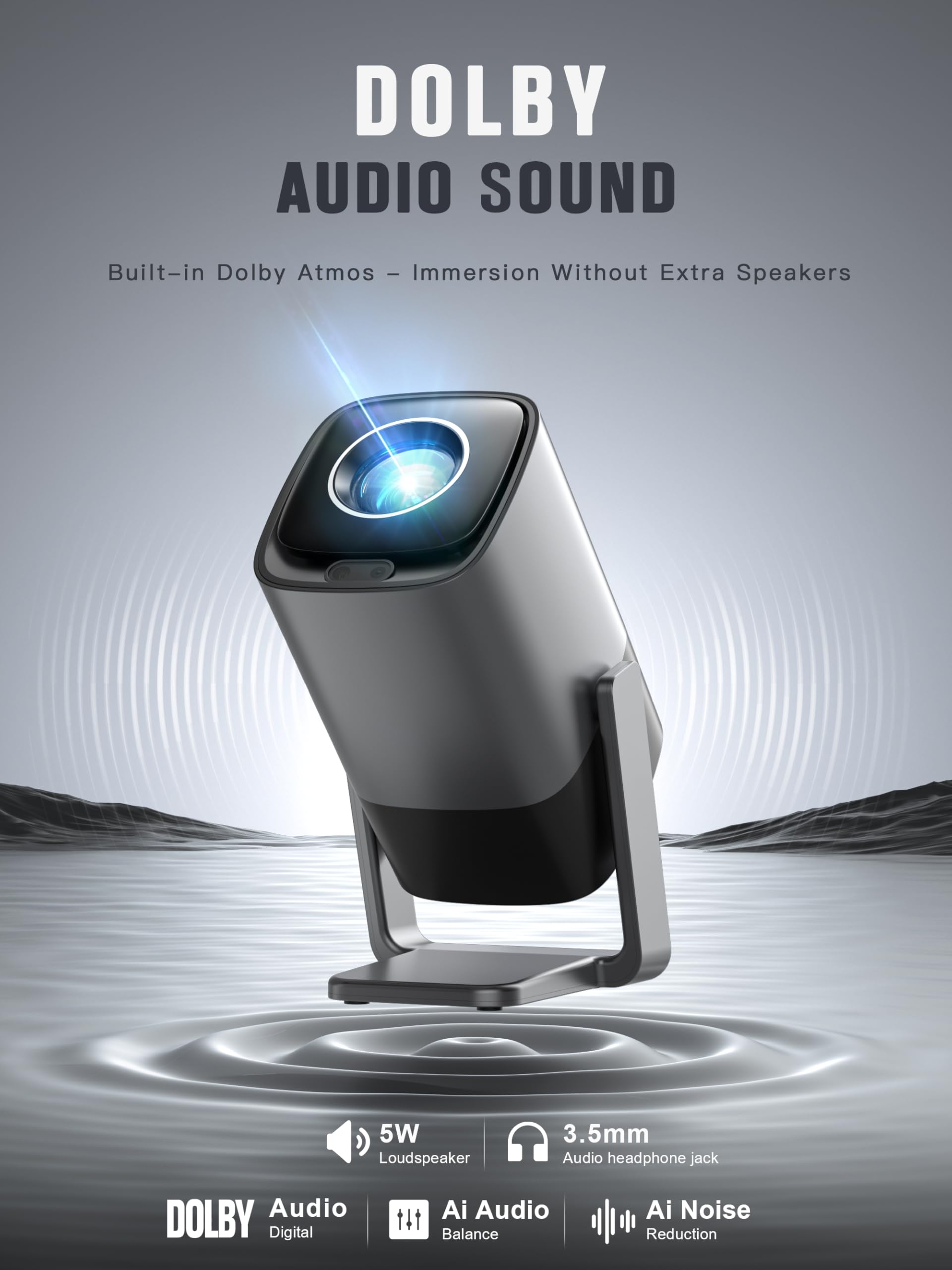 [Compatible with Netflix & TOF Real-time Focus] Mini Projector with WiFi and Bluetooth, XuanPad Smart Projector 4K Support, Dolby Audio & Keystone, 210° Rotatable Stand for Home