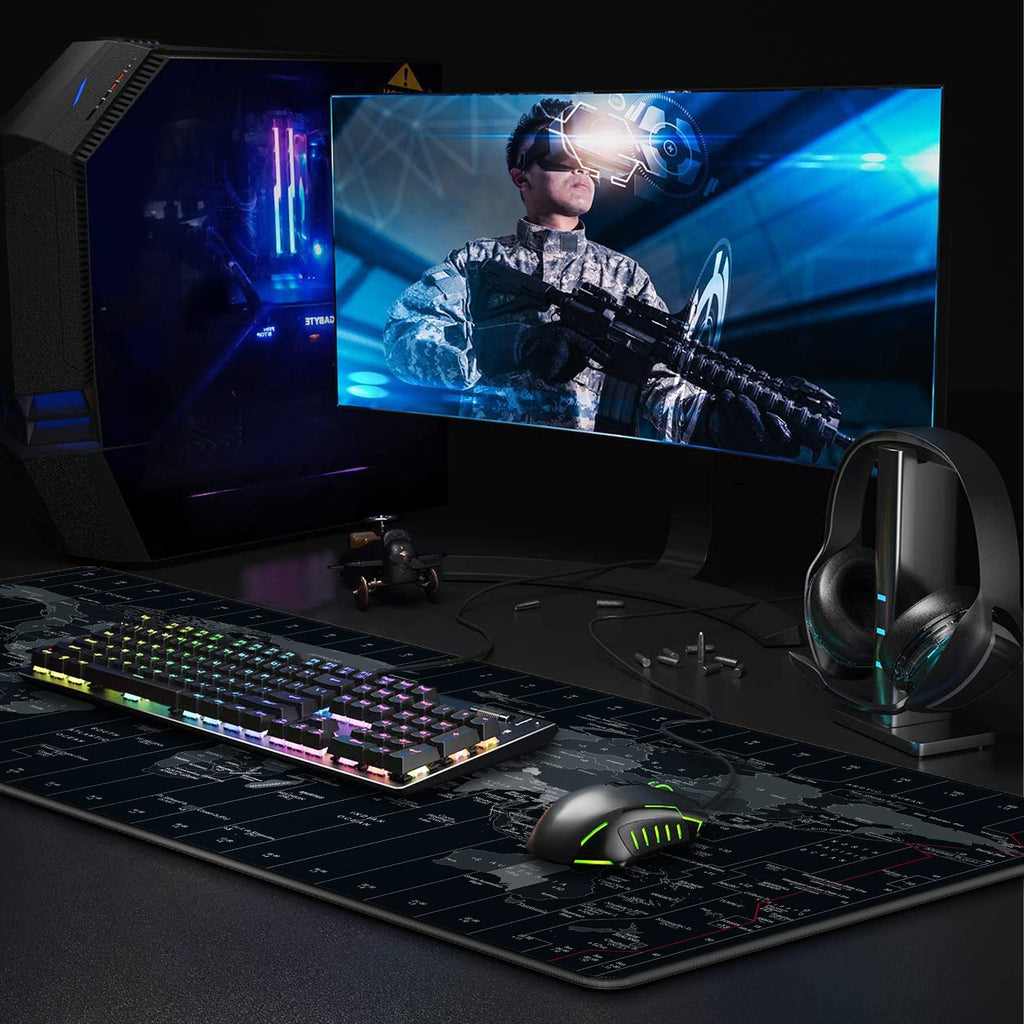 JIALONG Большой игровой коврик для мыши, удлиненный коврик для стола XXL с нескользящей подложкой для клавиатуры для офисного ноутбука, компьютера и ПК — 89,9 х 40 см (карта мира)