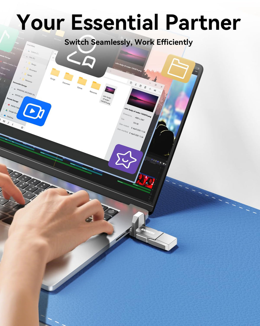 GARMESE 128GB USB C Flash Drive Up to 450MB/s USB 3.2 Solid State Drive 2-in-1 Dual Flash Drive Data Storage Portable External SSD for iPhone 17/16 /15 Series Smartphone Tablet Computer Game Console