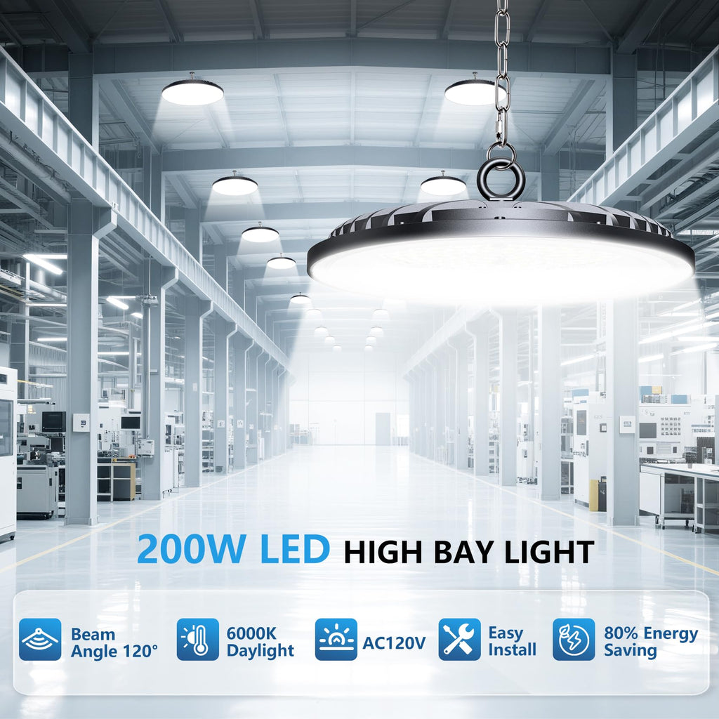 200W UFO LED High Bay Light - 30000LM Shop Lighting