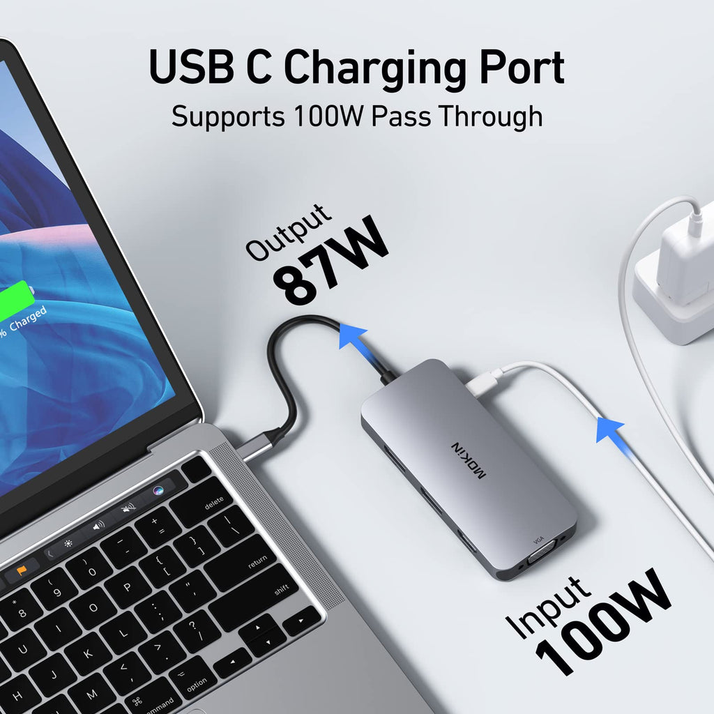 USB C Docking Station Dual DisplayPort, 8 in 1 USB Hub with 2 DP, HDMI, VGA, USB C 2.0, A 2.0, PD Charging Port, Multi Monitor Adapter for Dell/HP/Lenovo Laptops