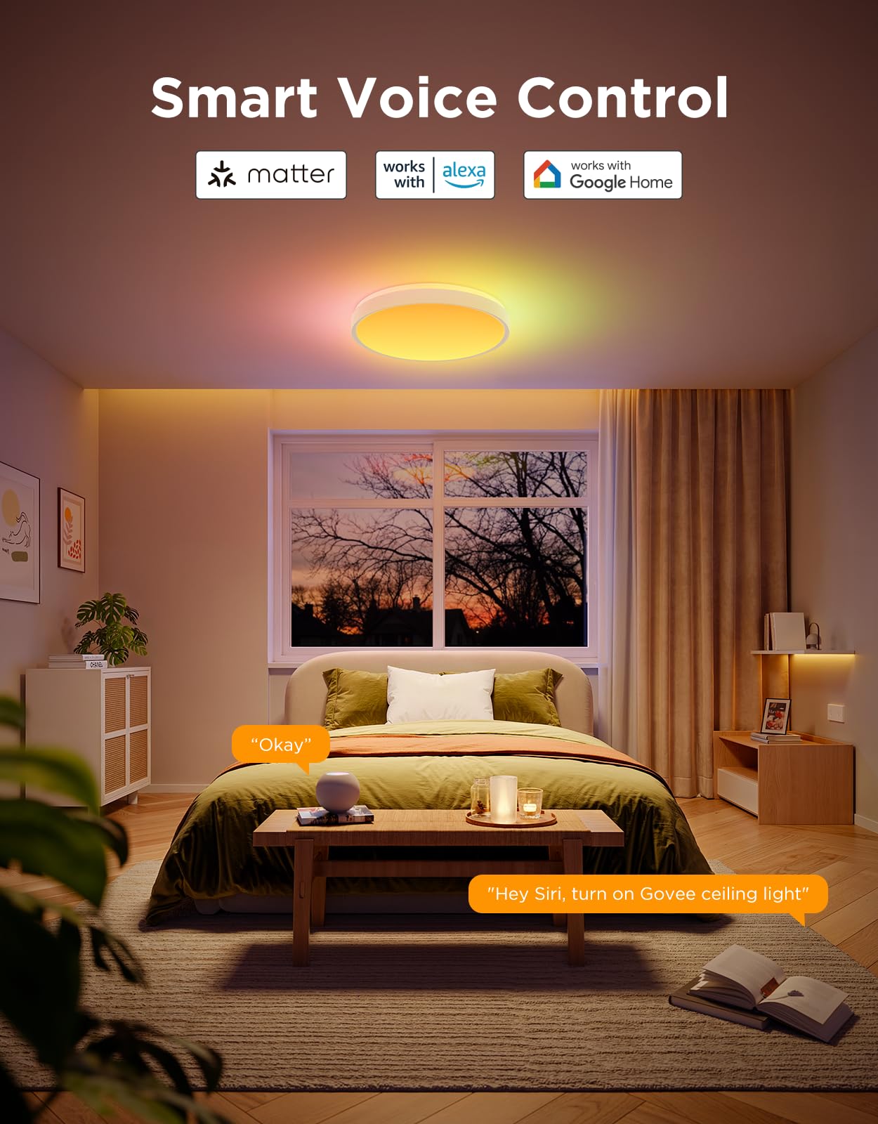 Govee Smart Ceiling Light 4300LM, RGBIC LED Ceiling Light Fixture Works with Matter, Flush Mount Light Fixture, DIY Colors, 2700K-6500K Dimmable for Bedroom, Living Room, 15 Inch, 1 Pack