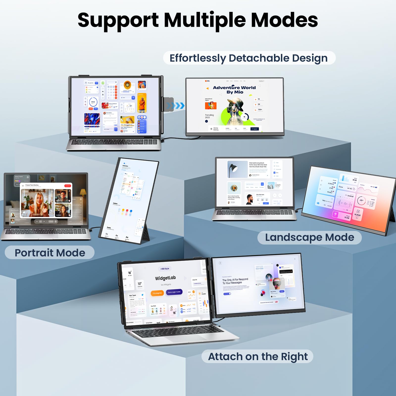 Cevaton Laptop Screen Extender - 15.6" FHD 1080P Portable Monitor for Laptop, Detachable & Plug and Play Dual Monitor Extender for 13"-17.3" Laptops, Compatible with Wins/Mac/Android/Chrome