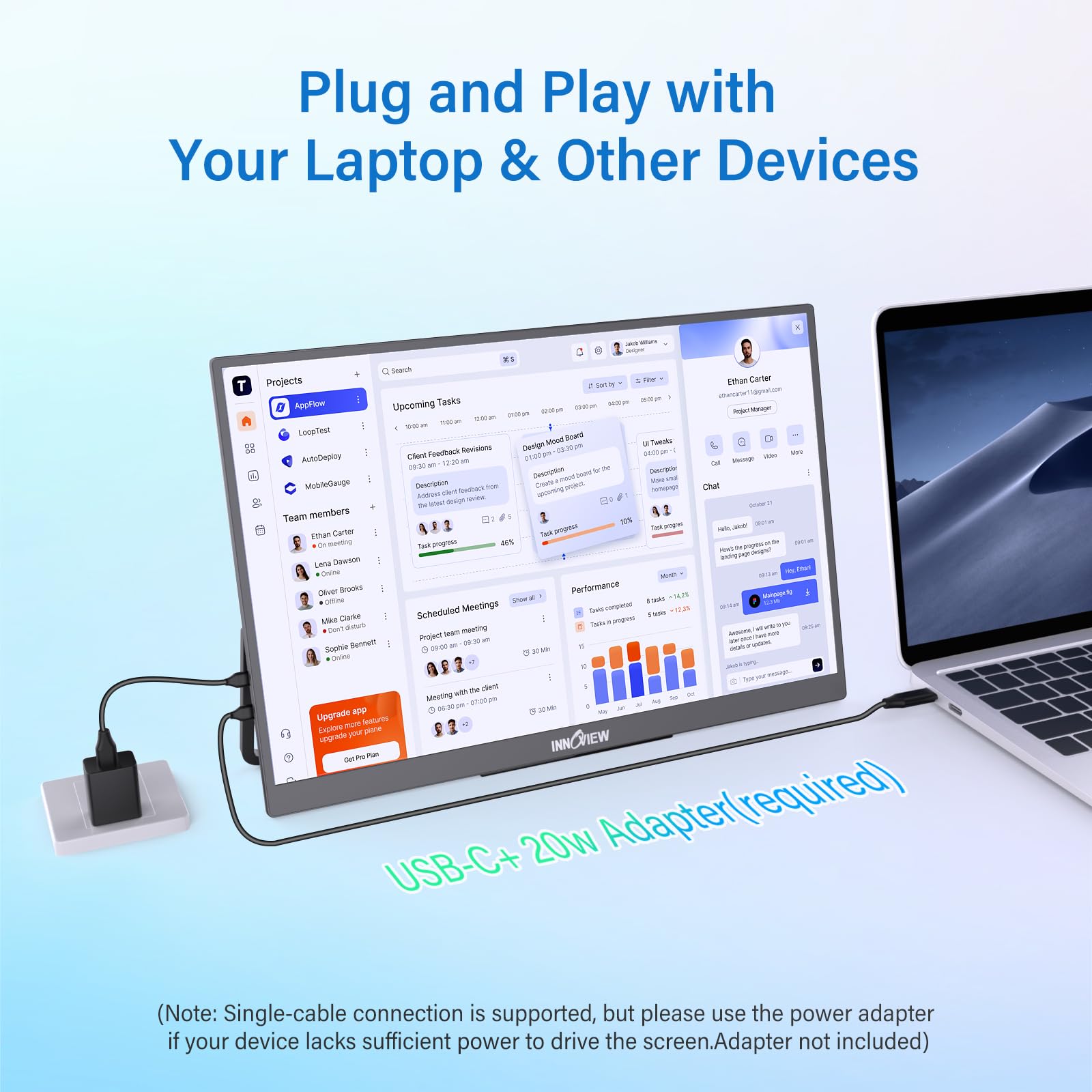 InnoView 16" Portable Monitor 144Hz Portable Gaming Monitor with Protective Sleeve, 1200P FHD External Monitor, Lightweight, Extra Second Screen for Laptop, PS5, Mac, Xbox (Not Includes Adapter)