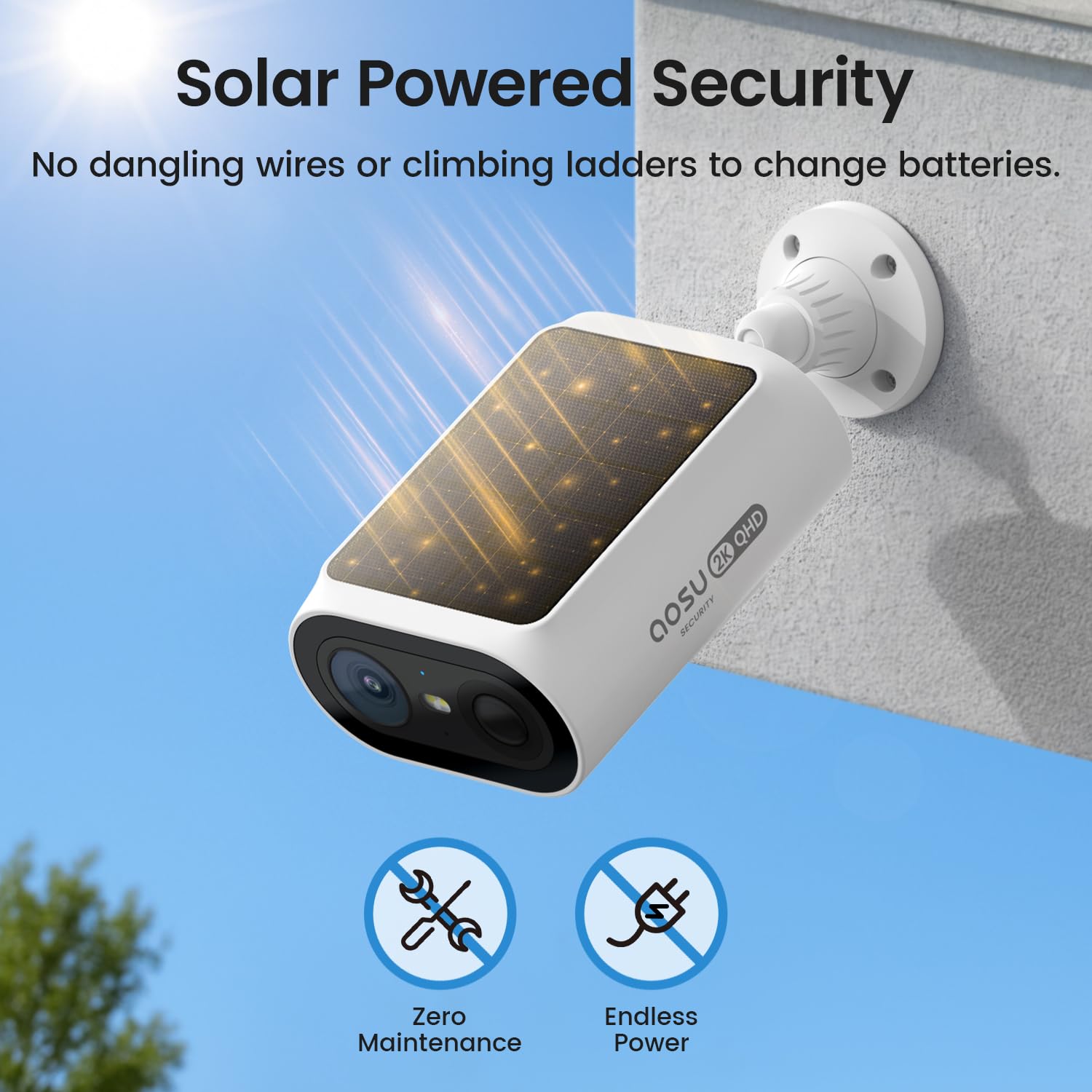 aosu Solar Security Cameras Wireless Outdoor, 2Mins DIY Installation, No Subscription Required Cameras for Home Security System, Local Storage, 2K Color Night Vision, 2.4&5GHz WiFi, 4 Cam-kit