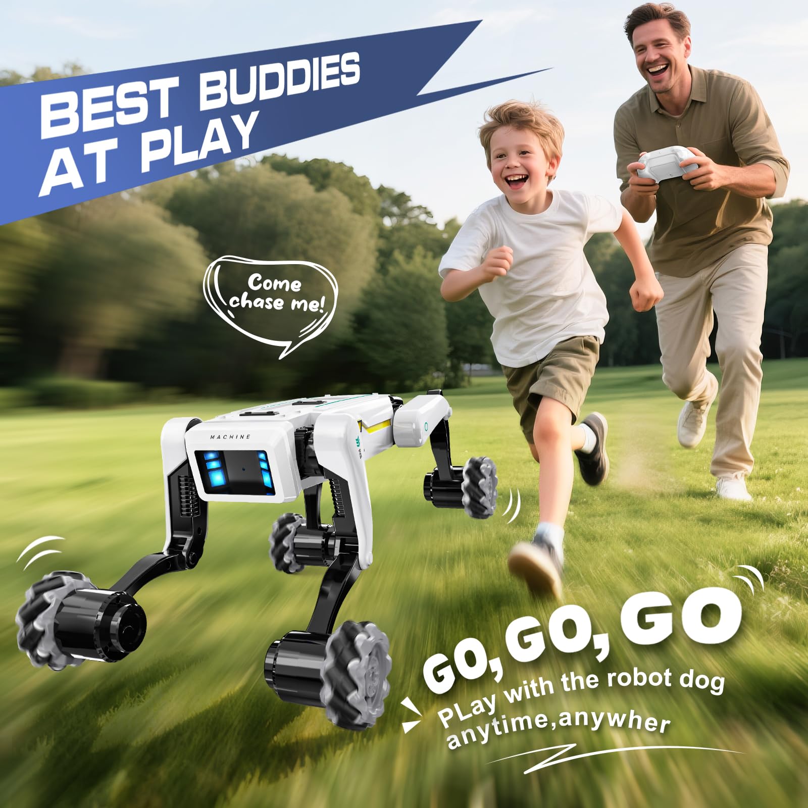 Intelligenter Roboterhund mit Rädern und Sprachsteuerung