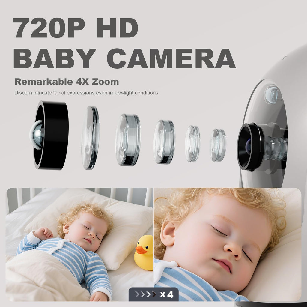 5'' Video Baby Monitor | No WiFi, 48H Battery, Pan-Tilt-Zoom & Night Vision