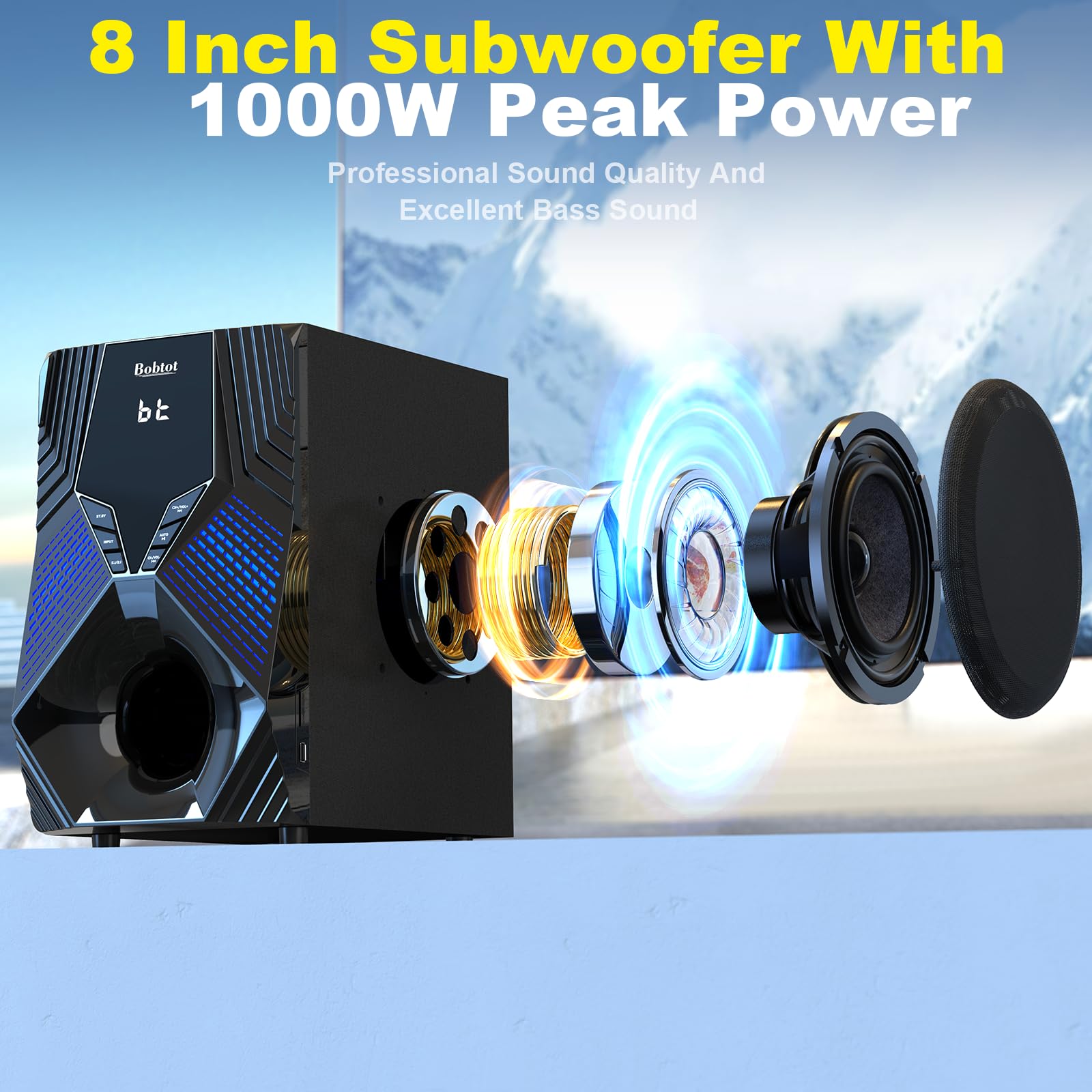 1000W Surround System 5 Wired Satellite Audio Speakers 8 inch Subwoofer 5.1/2.1 Channel Home Theater Deep Bass Support ARC Optical Bluetooth Karaoke Input
