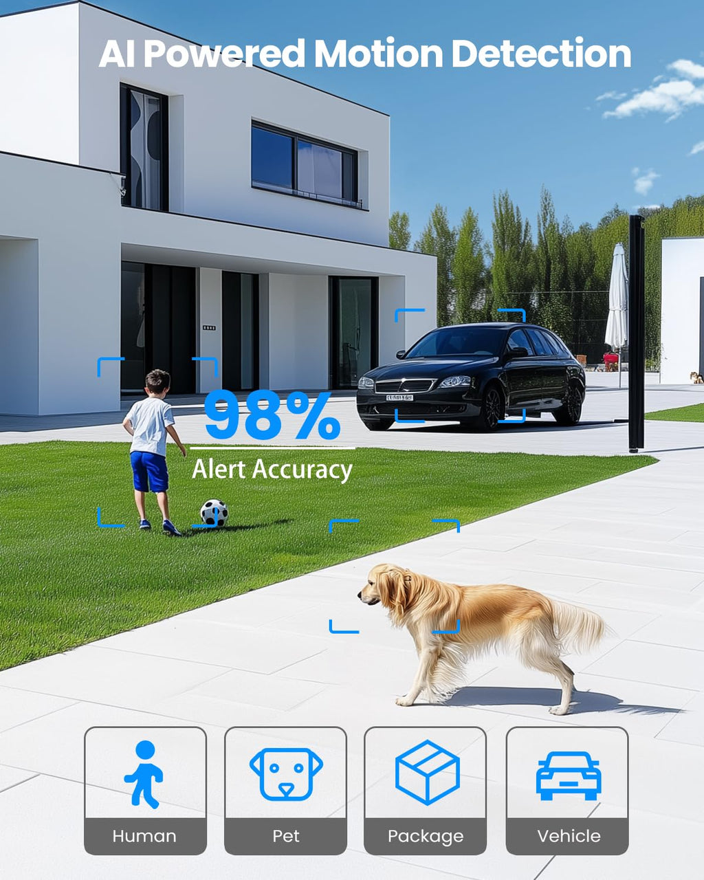 Wireless Outdoor Solar Security Cameras 2 Pack with 3MP