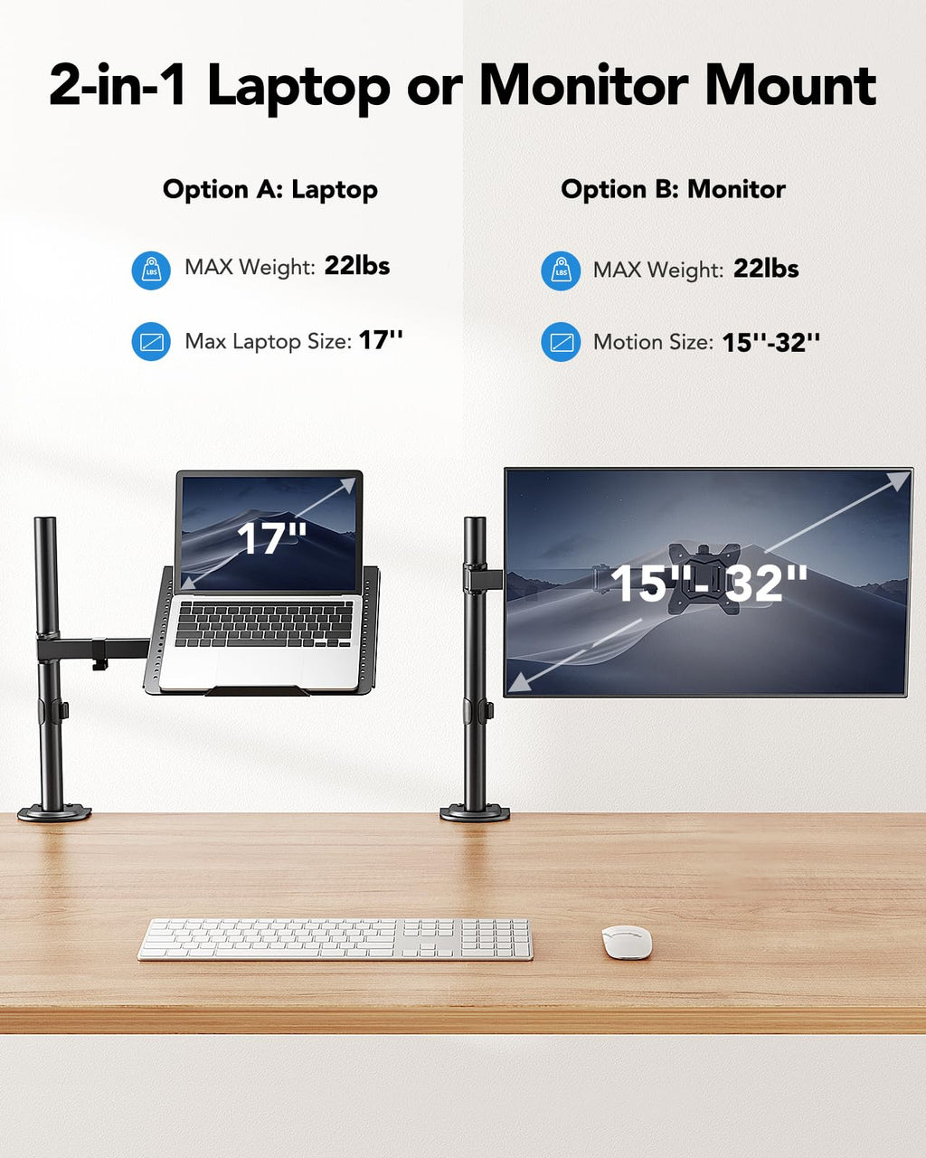 Laptop Desk Mount 17-32 Monitor Arm Ventilated Tray