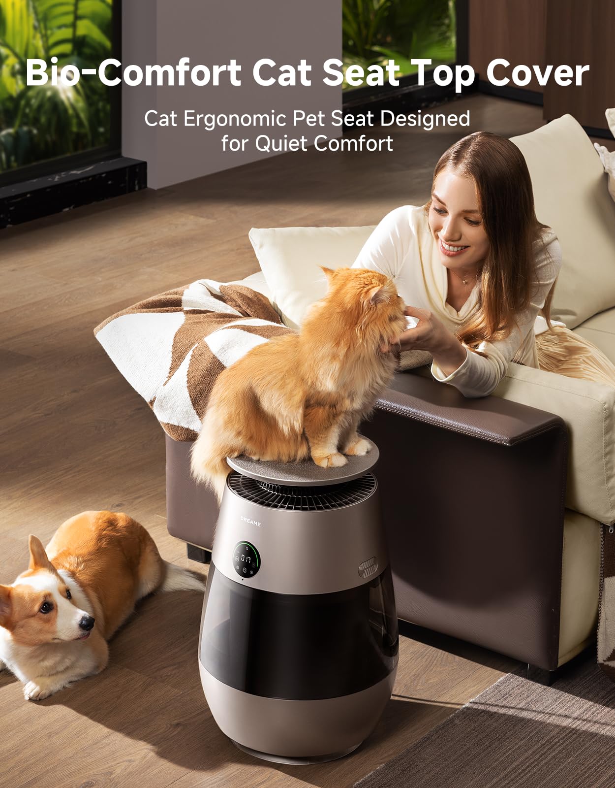 ‌Dreame Pet Air Purifier, Cleans 5,386 ft² in One Hour, 1,346 ft² for Home Large Room, NeverChange 5.4-Year Filters for Odor Purification, 360° Visual Collection of Hair, ‌Pet-Friendly Design, Glod