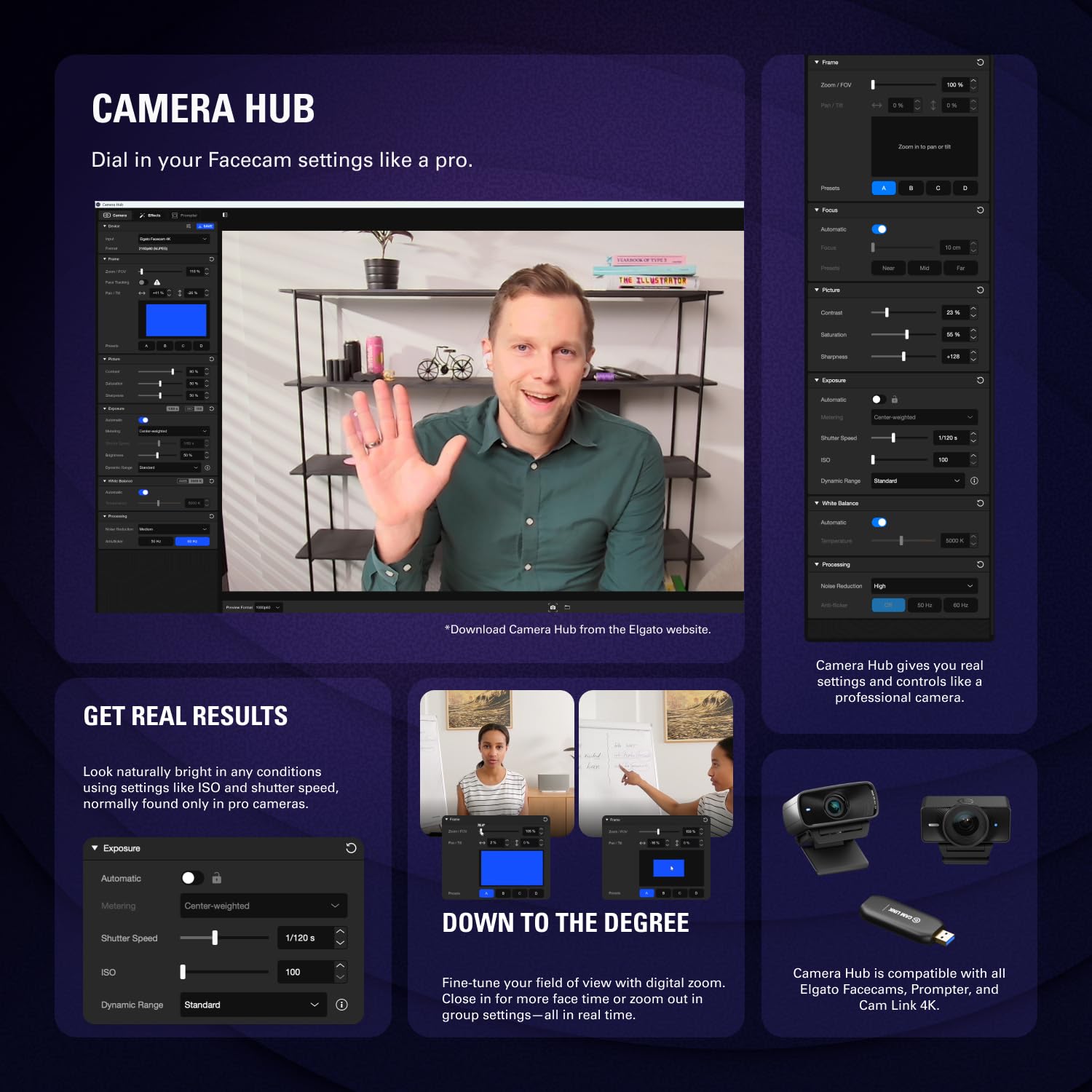Elgato Facecam 4K - 4K60 Studio Webcam, DSLR-Like Control, Cinematic Effects, 49mm Lens Filters, HDR, Uncompressed Video, Optimized Focus Area | USB-C for PC & Mac