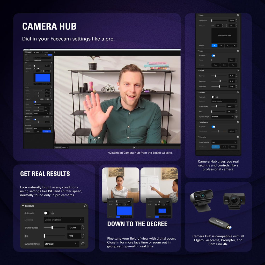 Webcam de estudio 4K con control DSLR y resolución