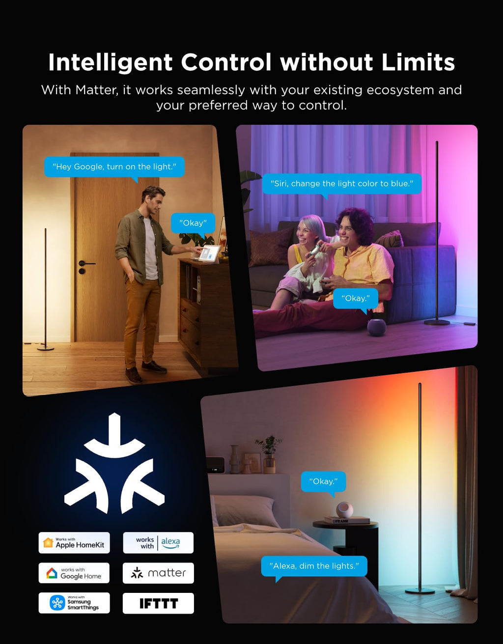 Smart RGBIC Corner Floor Lamp with App Control 1000lm
