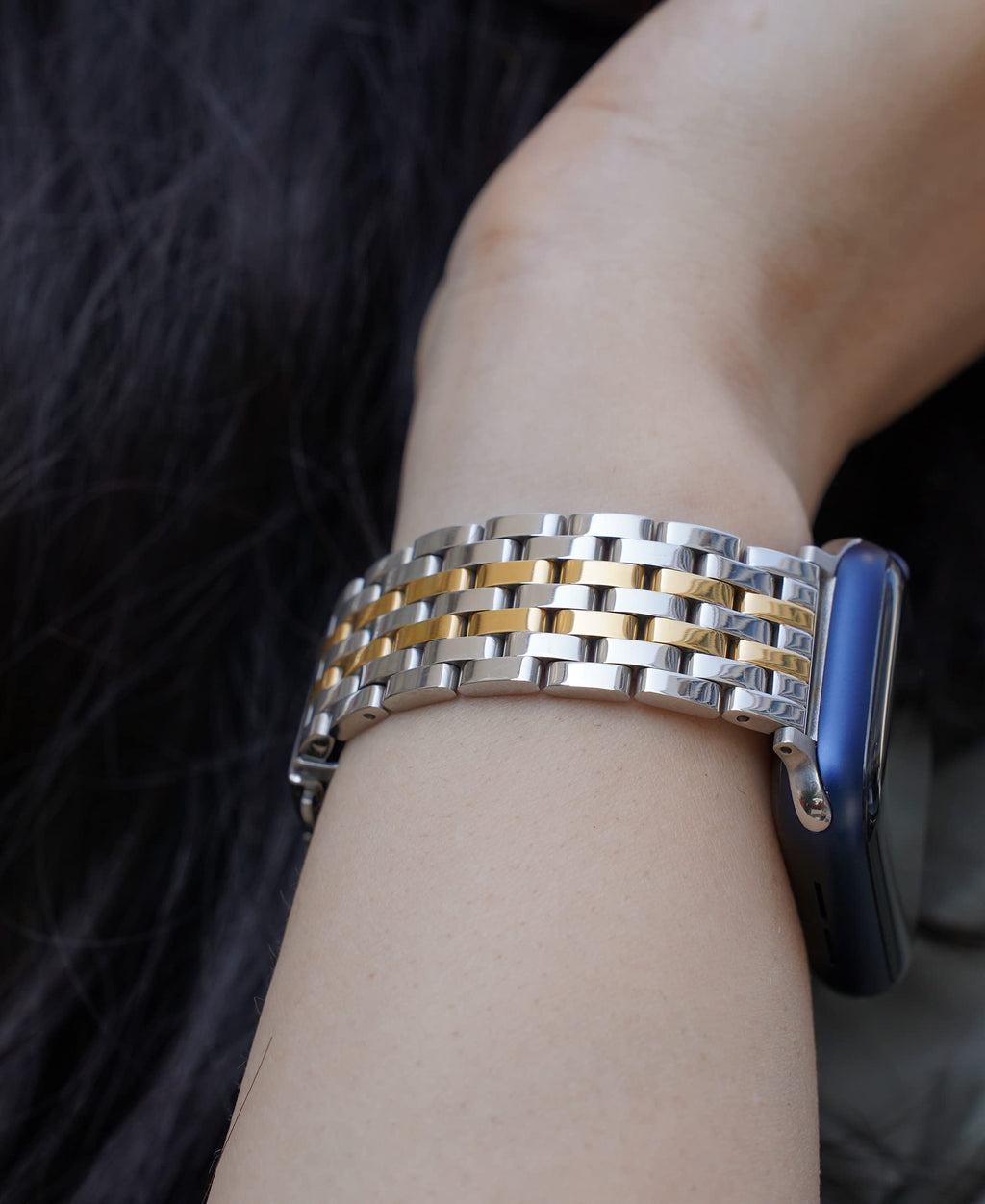 Двухцветный серебристо-золотой стальной ремешок для Apple Watch MC18-SGold-38