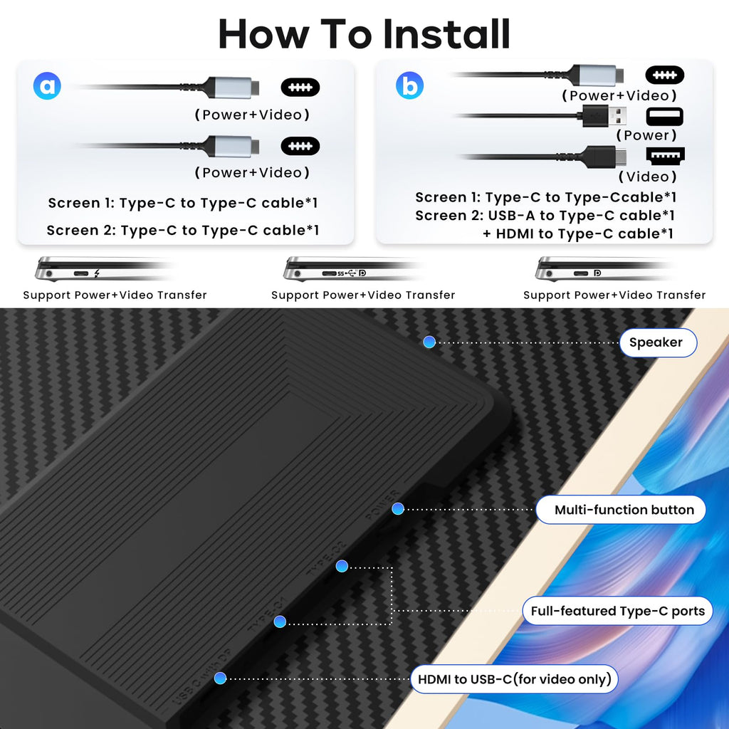 Laptop Screen Extender, 15.6'' 1080P FHD Laptop Monitor Extender with 235°Rotation Detachable Dual Monitor, Plug & Play, Triple Screen for 13"-17.3" Laptops Compatible with Mac/Wins/Android/Dex
