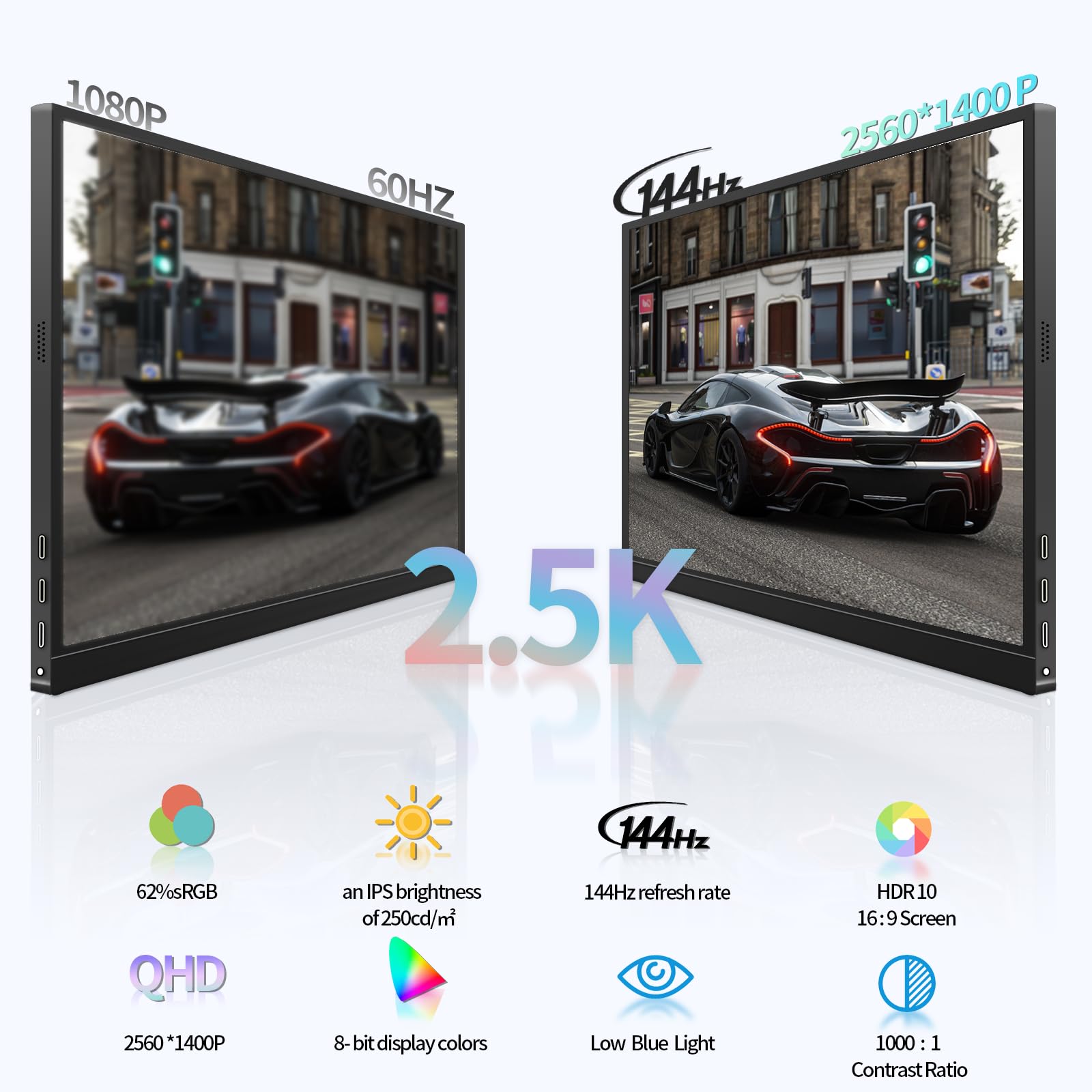 17.3" 2.5K 144Hz Portable Gaming Monitor USB-C HDMI