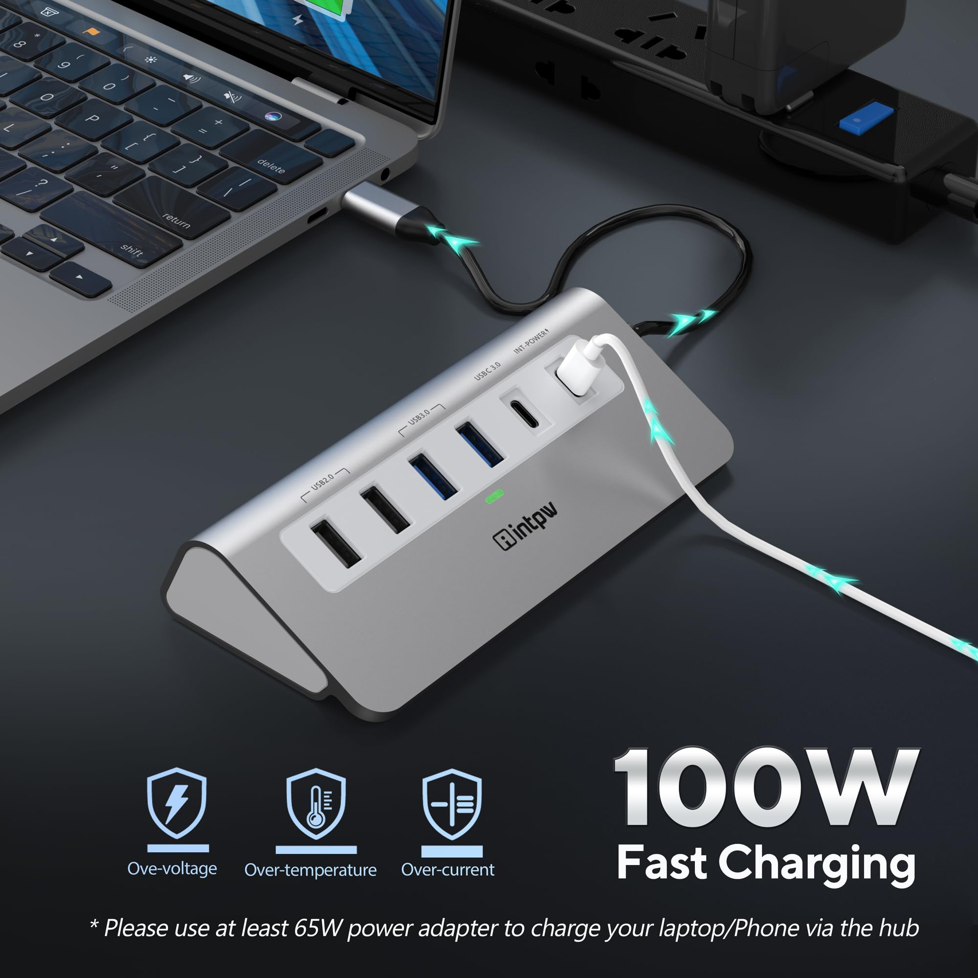 P9 USB C Hub, intpw 9-in-1 USB C Hub Multiport Adapter with 4K HDMI, PD 100W, Type-C & 2 USB A 3.0 5Gbps, 2 USB A 2.0, SD/TF Card Reader, Aluminum USB Hub for Laptop, iPhone 17 Series, MacBook, iPad