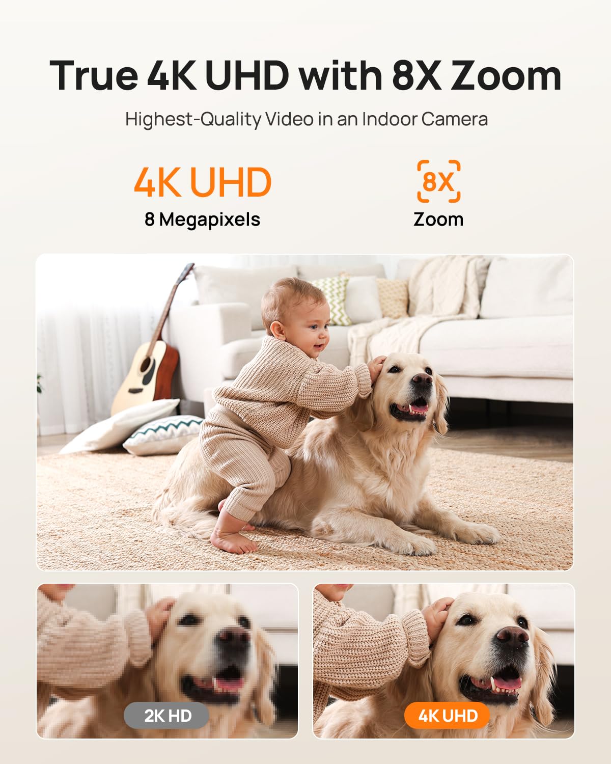 4K UHD Daxili Təhlükəsizlik Kamerası Pan Tilt İki Tərəfli