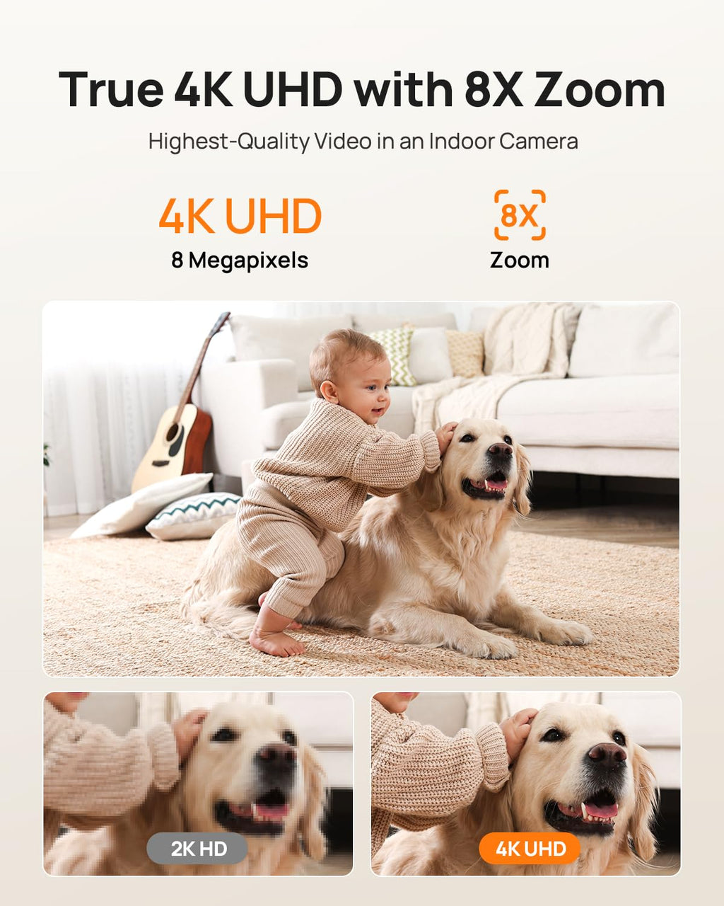 4K UHD Daxili Təhlükəsizlik Kamerası Pan Tilt İki Tərəfli