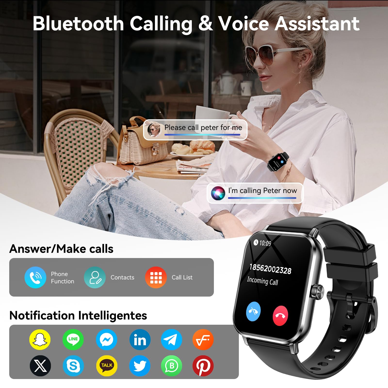 Умные часы 1.83" HD сенсорный экран Bluetooth фитнес-трекер