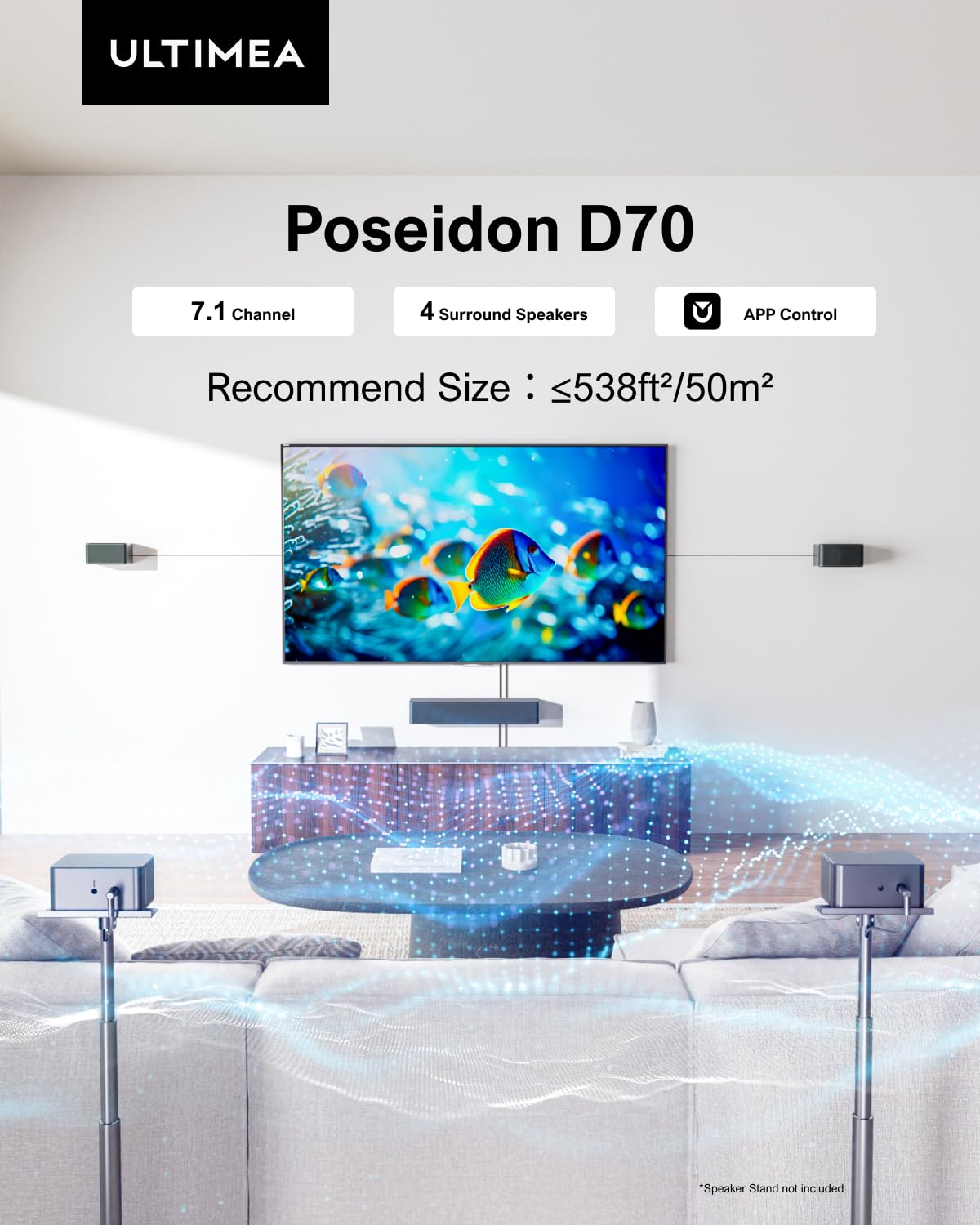 Barra de sonido 7.1ch con Subwoofer Inalámbrico, Sonido Surround