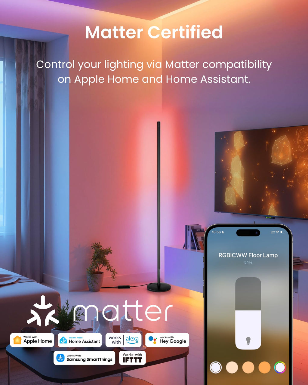 Smart RGBICWW Floor Lamp Voice Control H7061