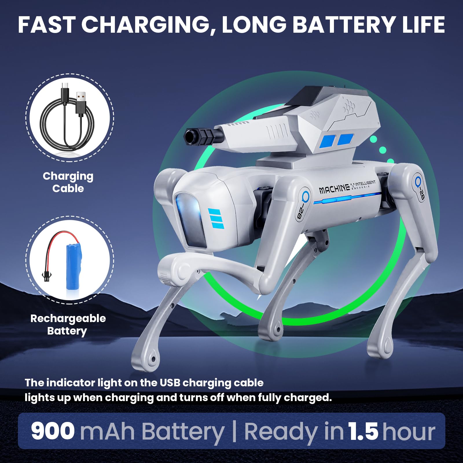 Smart Robot Dog Toy with Blaster — 30+ Actions, Bionic Walking, Voice & Remote Control, App Programming, 900mAh, STEM Gift for Kids Ages 6+, White