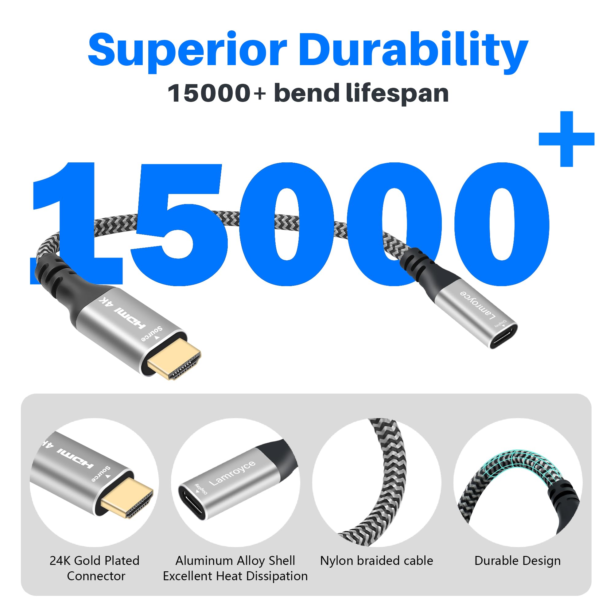 Convertidor HDMI a USB-C 4K@60Hz PD100W Cable de 4