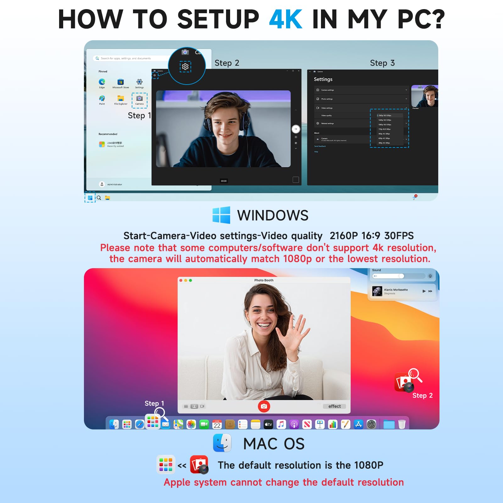 AOC 4k Webcam for PC with Microphone, Computer Camera with Noise Cancellation, Privacy Cover, 99° FOV, Plug & Play USB Webcam for Streaming, Conferencing, Zoom, Skype, Facetime, Laptop, PC, Skype