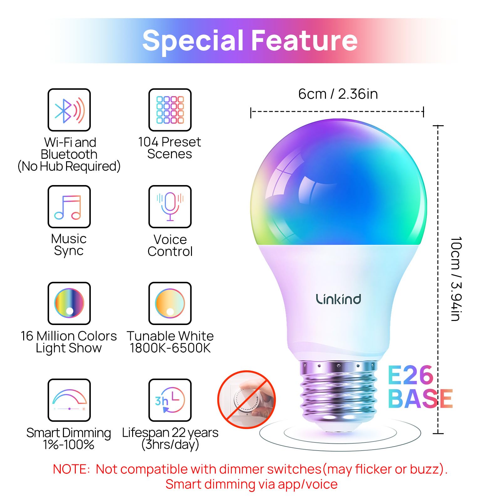 Wi-Fi Ağı Smart LED Lampası A19 Rəng Dəyişən L900-5W-A19-W