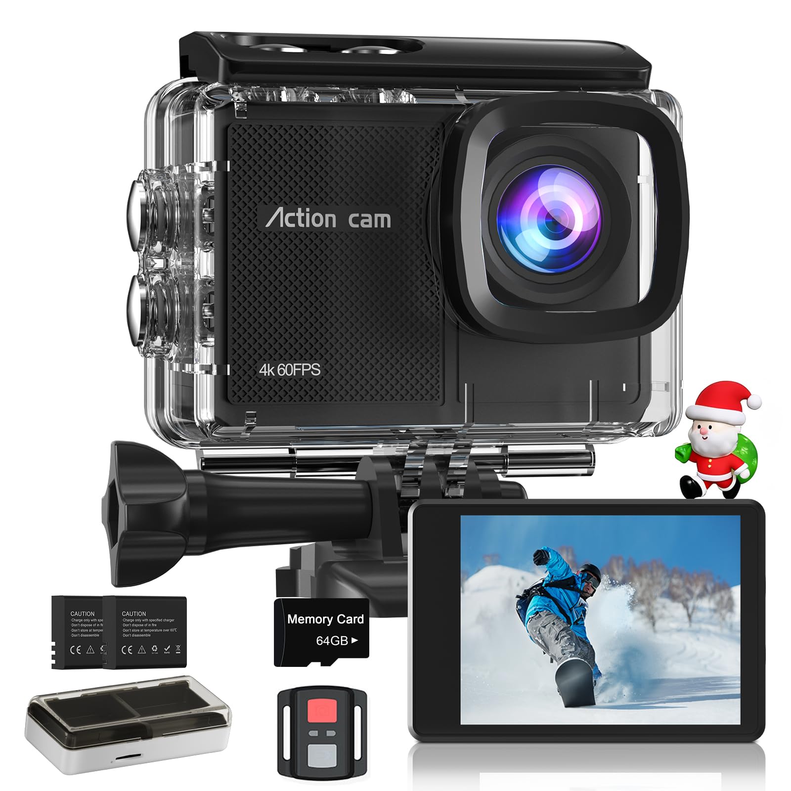 4K 60FPS Waterproof Action Camera with 64GB Card
