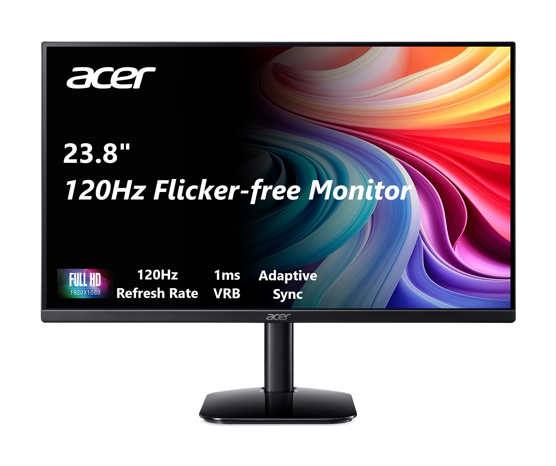 acer KB242Y - 23.8 Inch IPS Zero-Frame Full HD (1920 x 1080) Monitor | Tilt | Up to 120Hz Refresh | 1ms (VRB) | sRGB 99% | HDMI & VGA Ports | Adaptive-Sync Support (FreeSync Compatible)