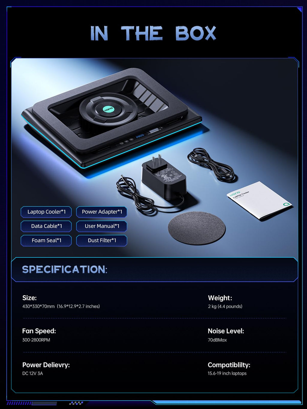 Base de Enfriamiento para Portátil Gaming Turbofan V12 RGB