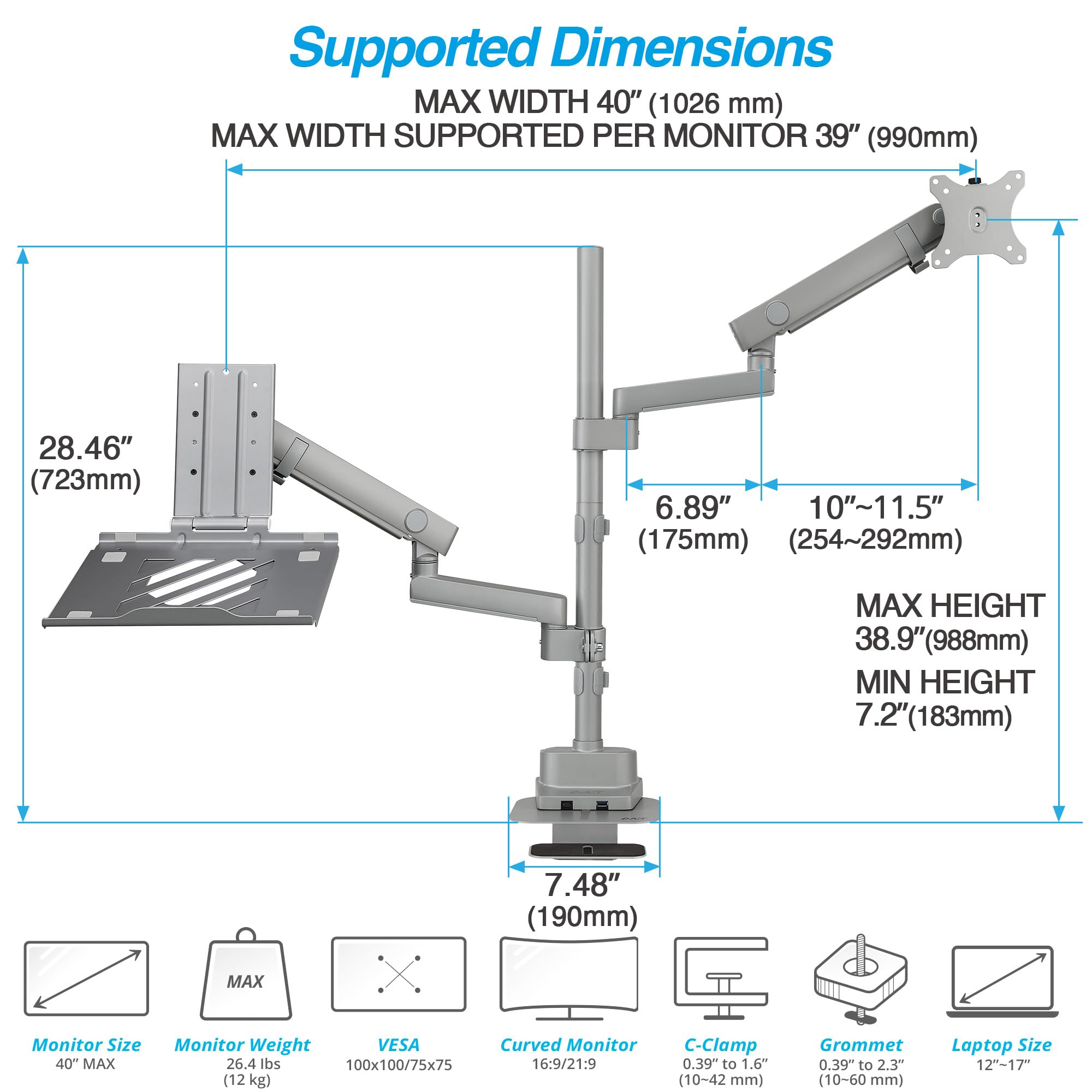 Soporte de Brazo para Monitor Doble con Montaje Superior