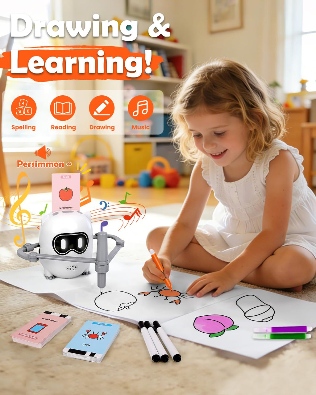 Drawing Robot Toy with 200 Cards for Kids Educational