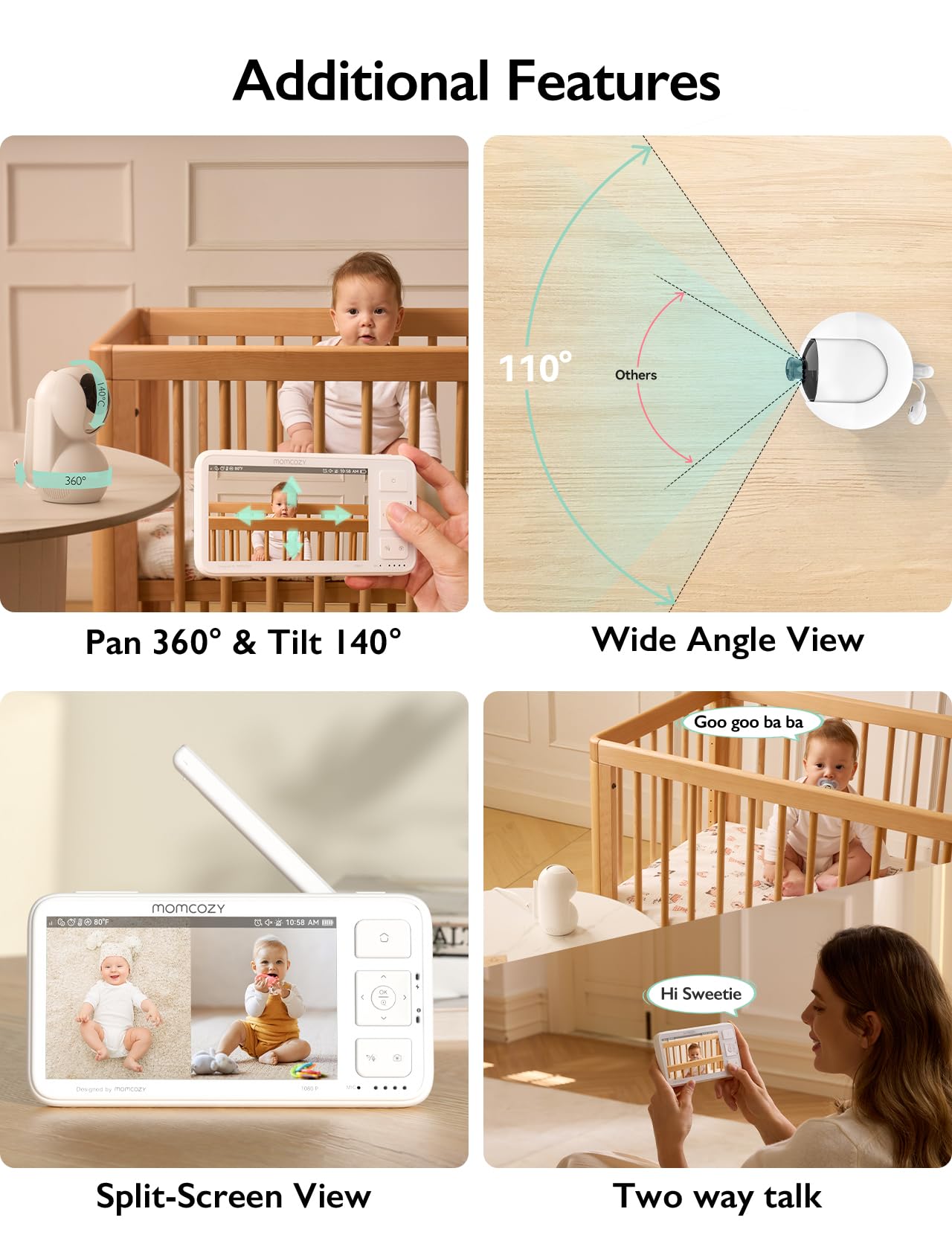 Momcozy Video Baby Monitor, 5.5” 1080P Full HD Baby Monitor with Camera No WiFi, Infrared Night Vision, 5800mAh 120-hrs Battery, ECO, VOX, 2-Way Audio, 1640ft Range, Record and Rewind Locally, BM03