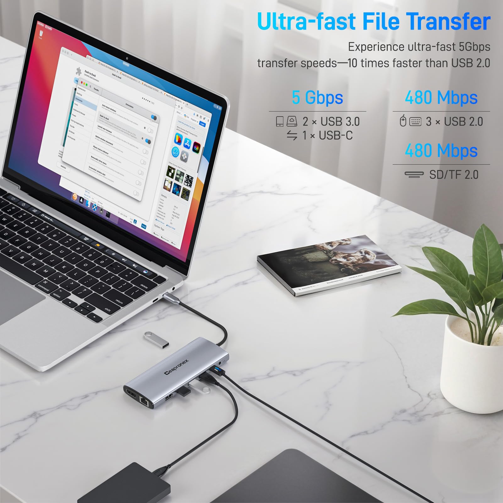 USB C Docking Station 14 in 1 with 2 HDMI 4K + DP 8K 3 Monitors Triple Display for Laptop,/MacBook Pro/Air/HP/DELL/Lenovo, USB C Hub Dongle Dock with USB 3.0, RJ45,100W PD, SD/TF, Audio/Mic