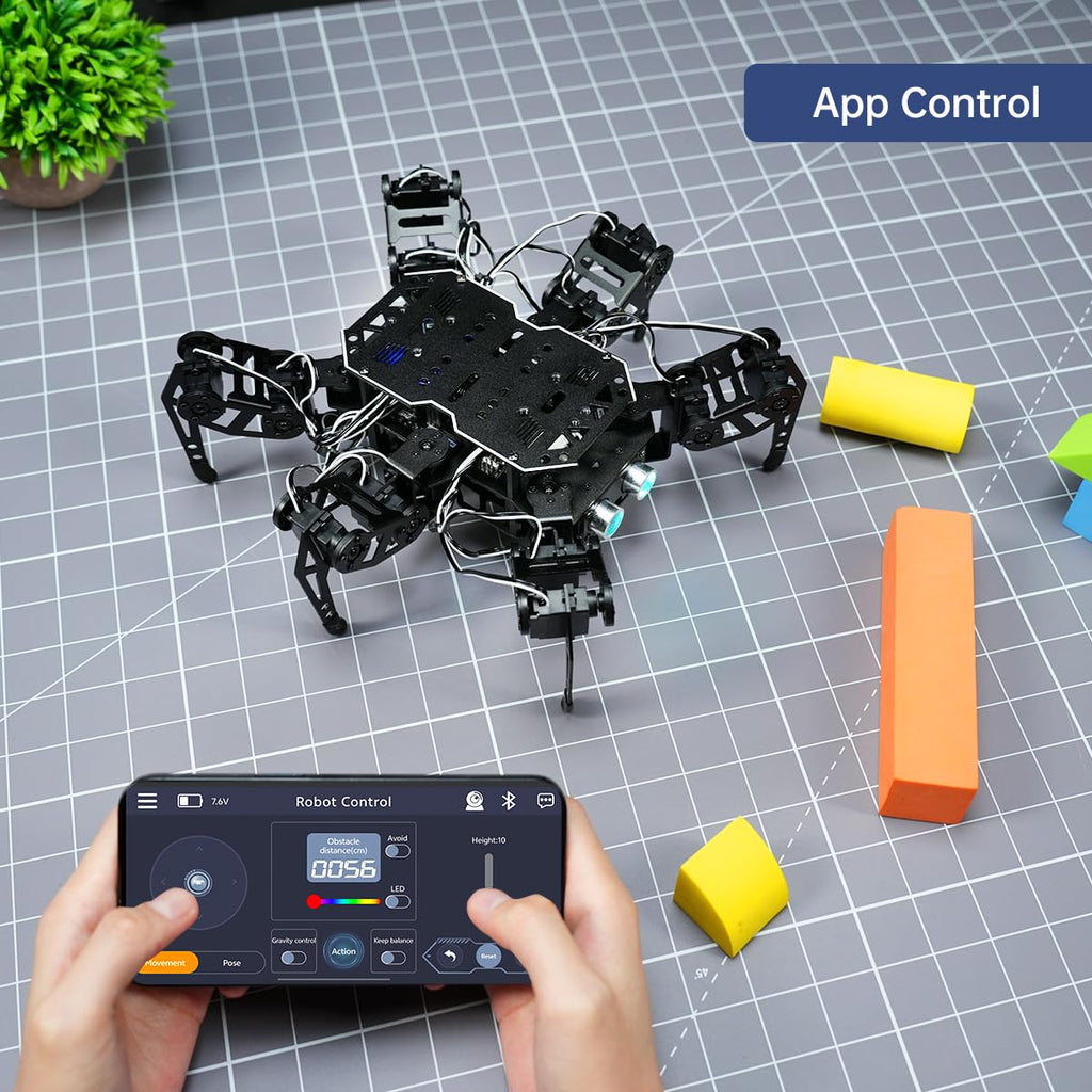 18DOF Hexapod Robot for Arduino Programming, Spider Walking Crawling Self-Balancing AI Vision Voice Control Obstacle Avoidance, STEM Education Open Source Robot with Tutorials, miniHexa Standard Kit